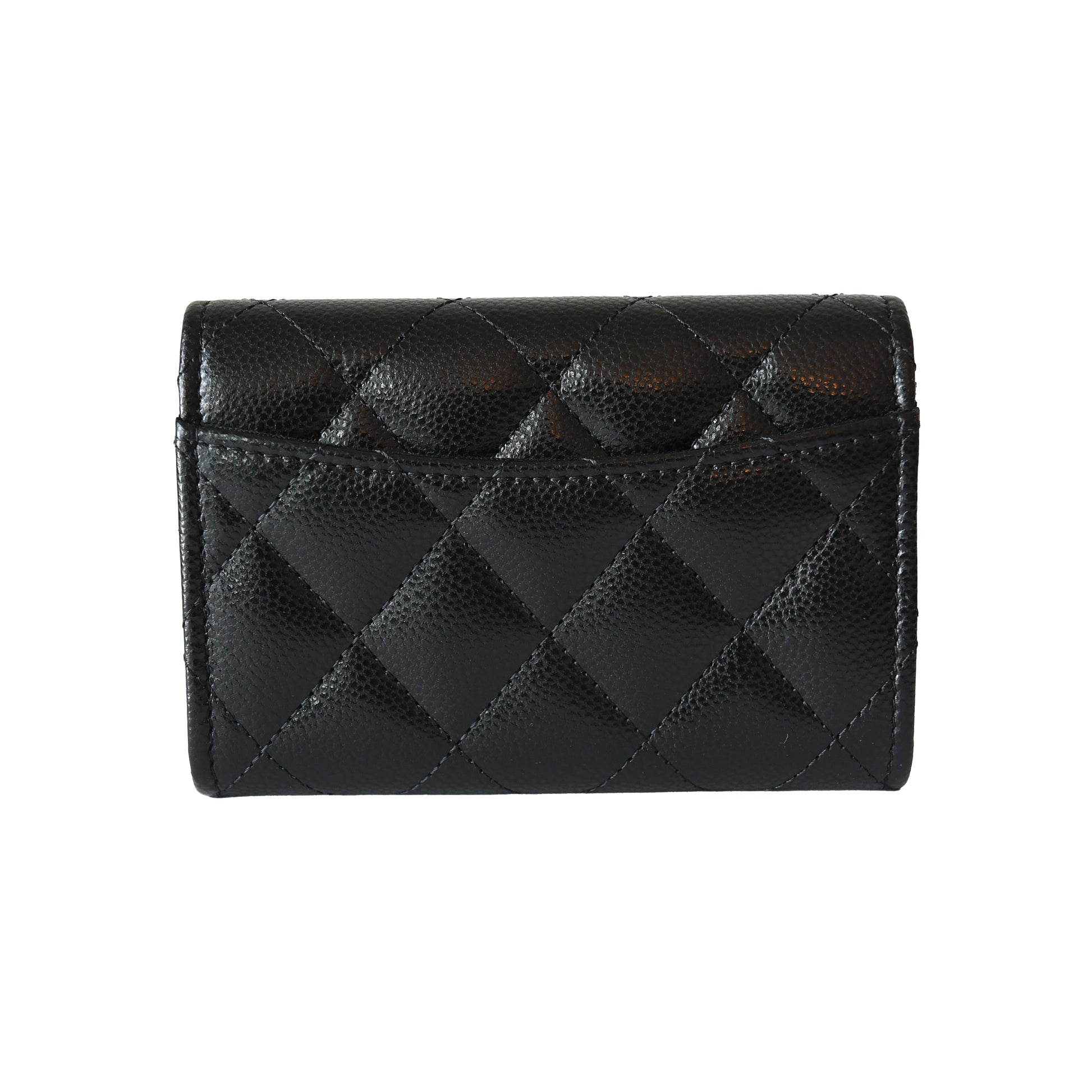Chanel Quilted Caviar Flap Card Holder With Zipped Wallet Gold Hardware Black-NOBLEMARS