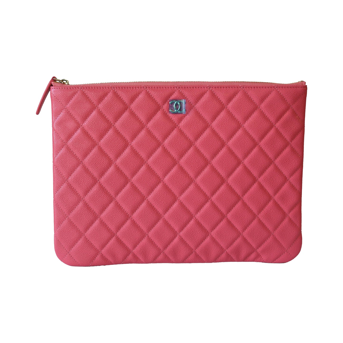 Chanel Caviar Medium Classic O Case Pouch Gold Hardware Pink-NOBLEMARS