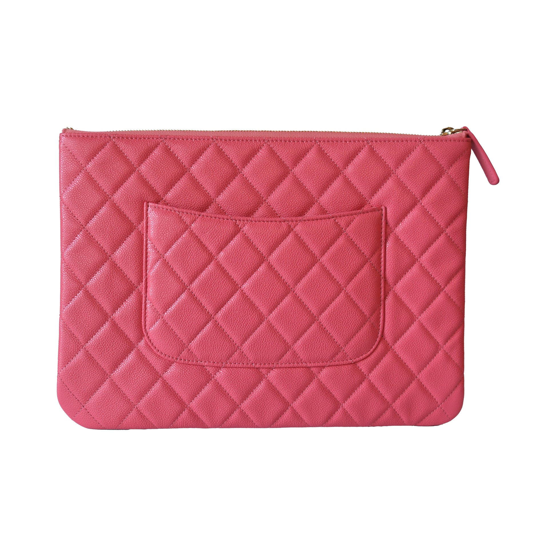 Chanel Caviar Medium Classic O Case Pouch Gold Hardware Pink-NOBLEMARS
