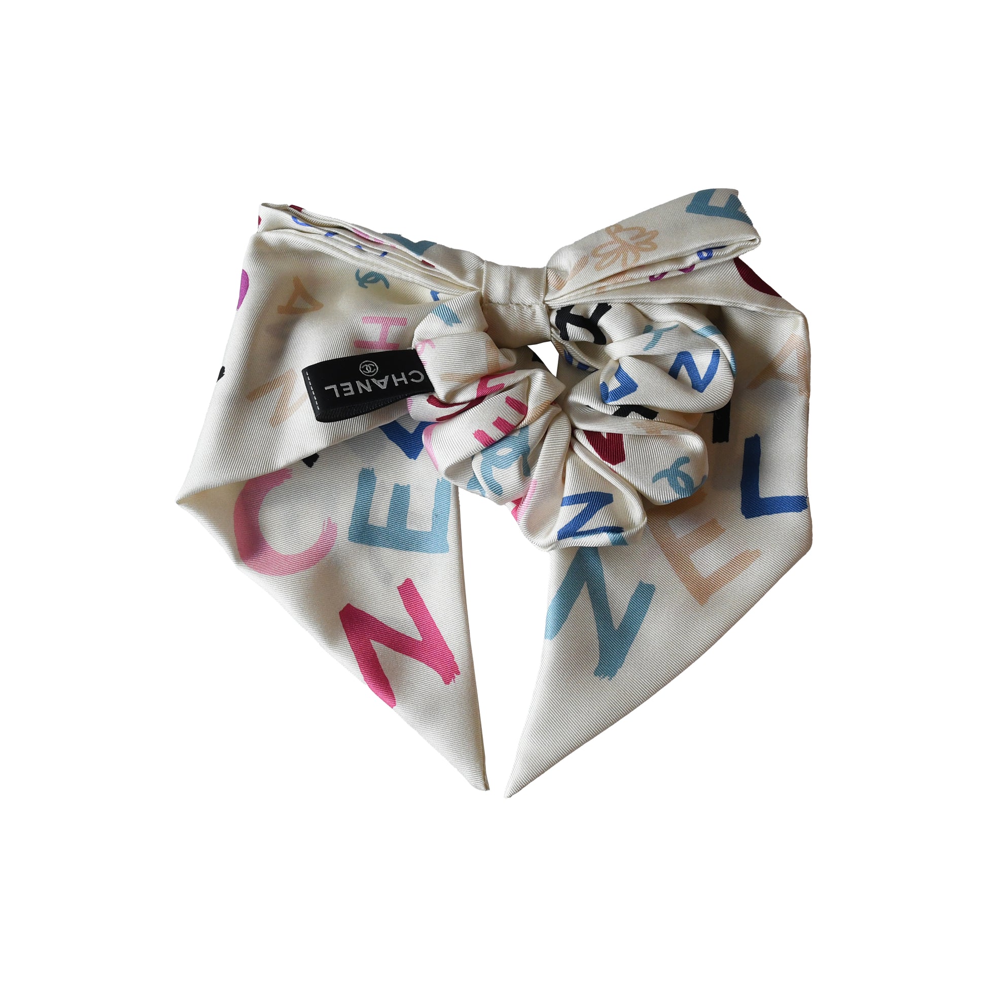 Chanel Silk Hair Tie with Letter Scrunchie Ivory-NOBLEMARS