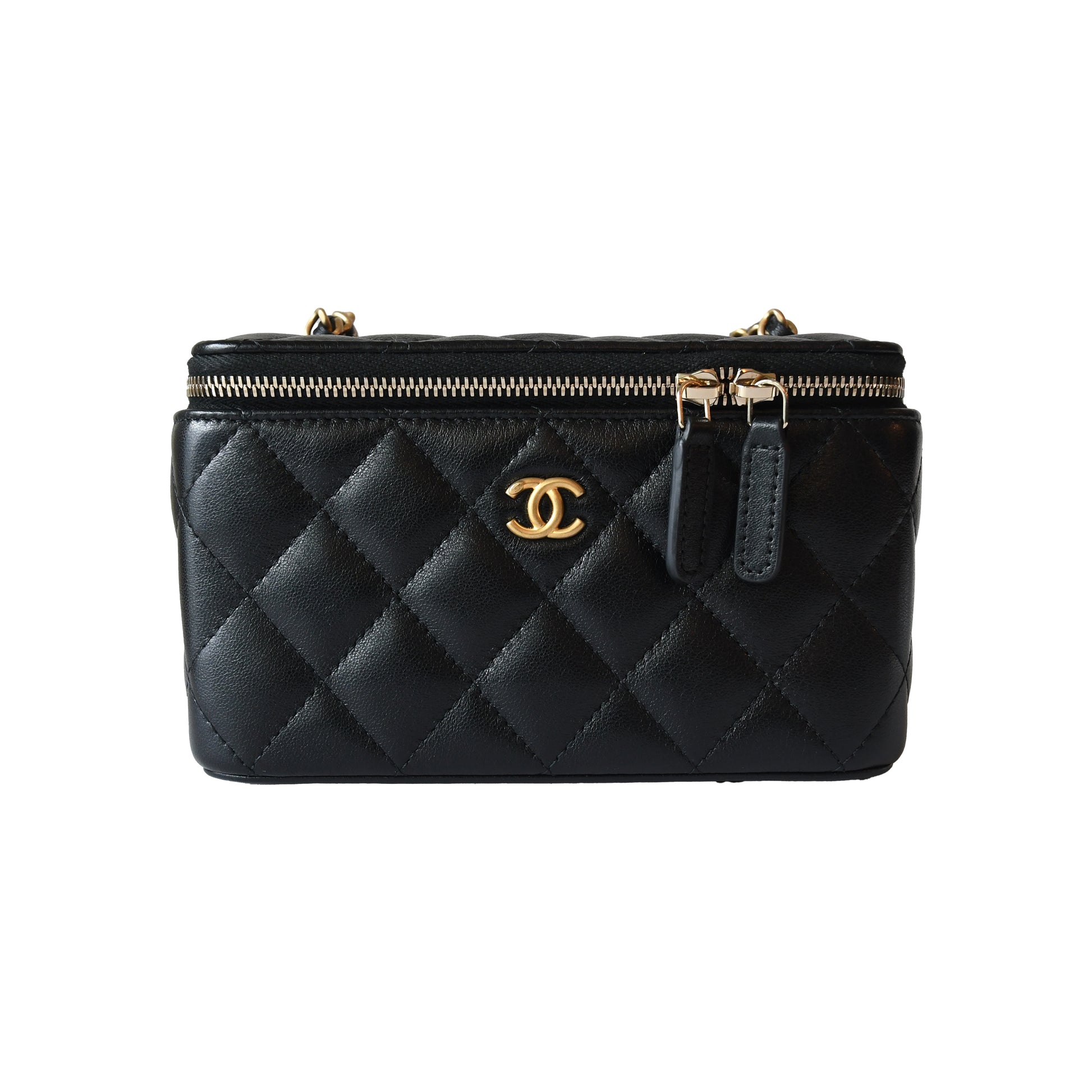 Chanel Caviar Quilted Vanity Case With Chain Black-NOBLEMARS