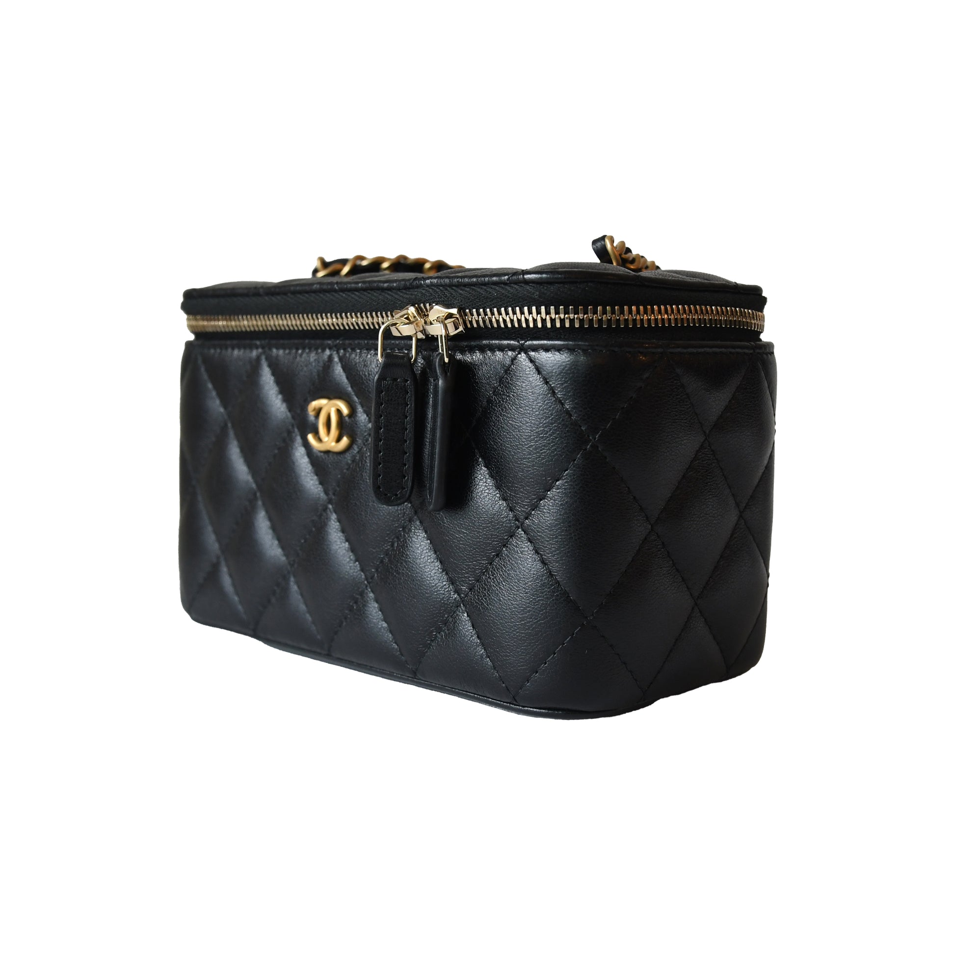Chanel Caviar Quilted Vanity Case With Chain Black-NOBLEMARS