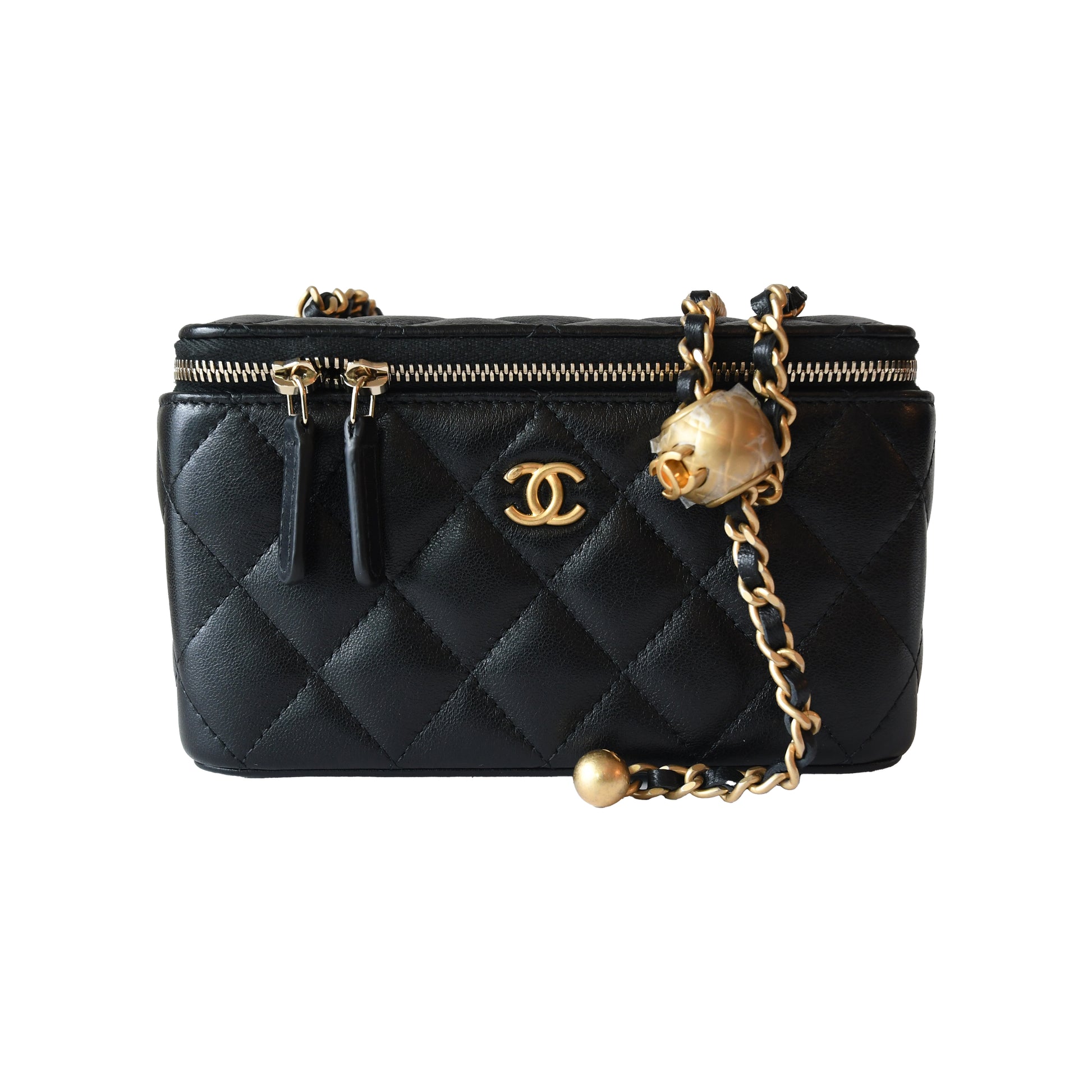 Chanel Caviar Quilted Vanity Case With Chain Black-NOBLEMARS