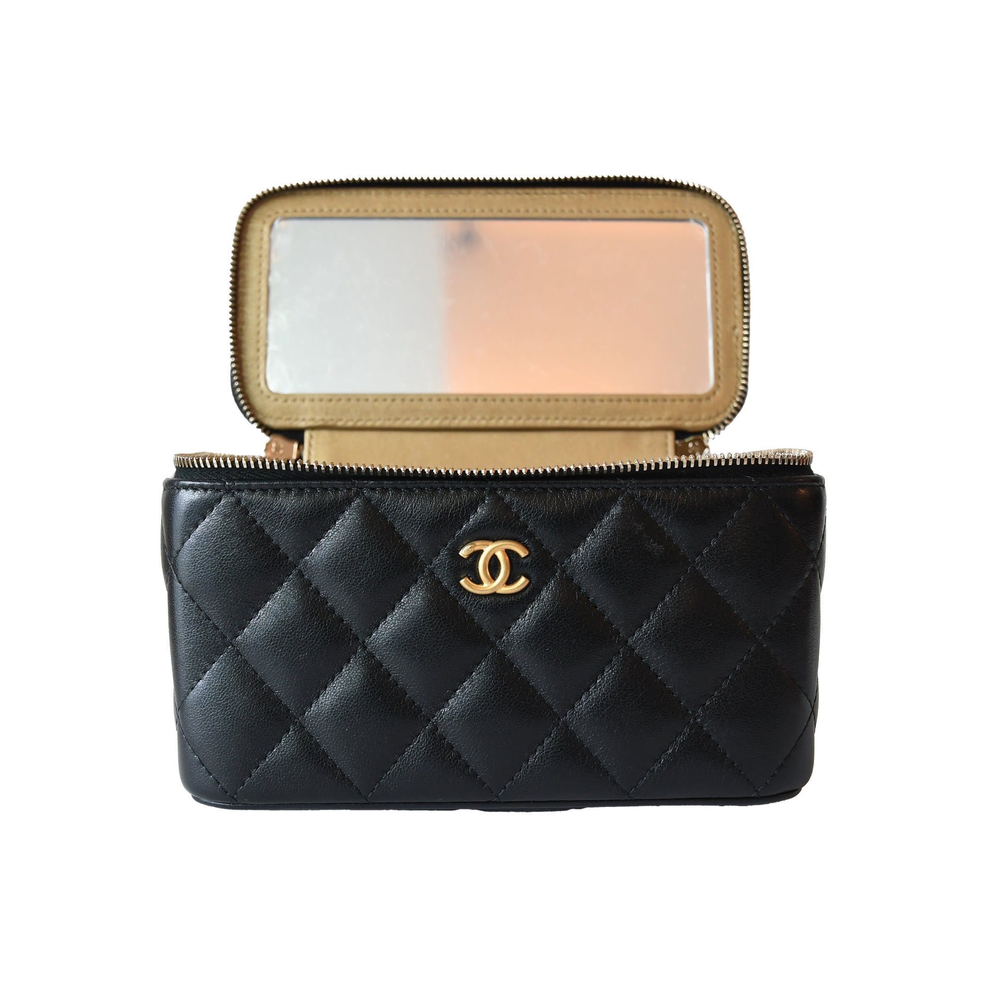 Chanel Caviar Quilted Vanity Case With Chain Black-NOBLEMARS