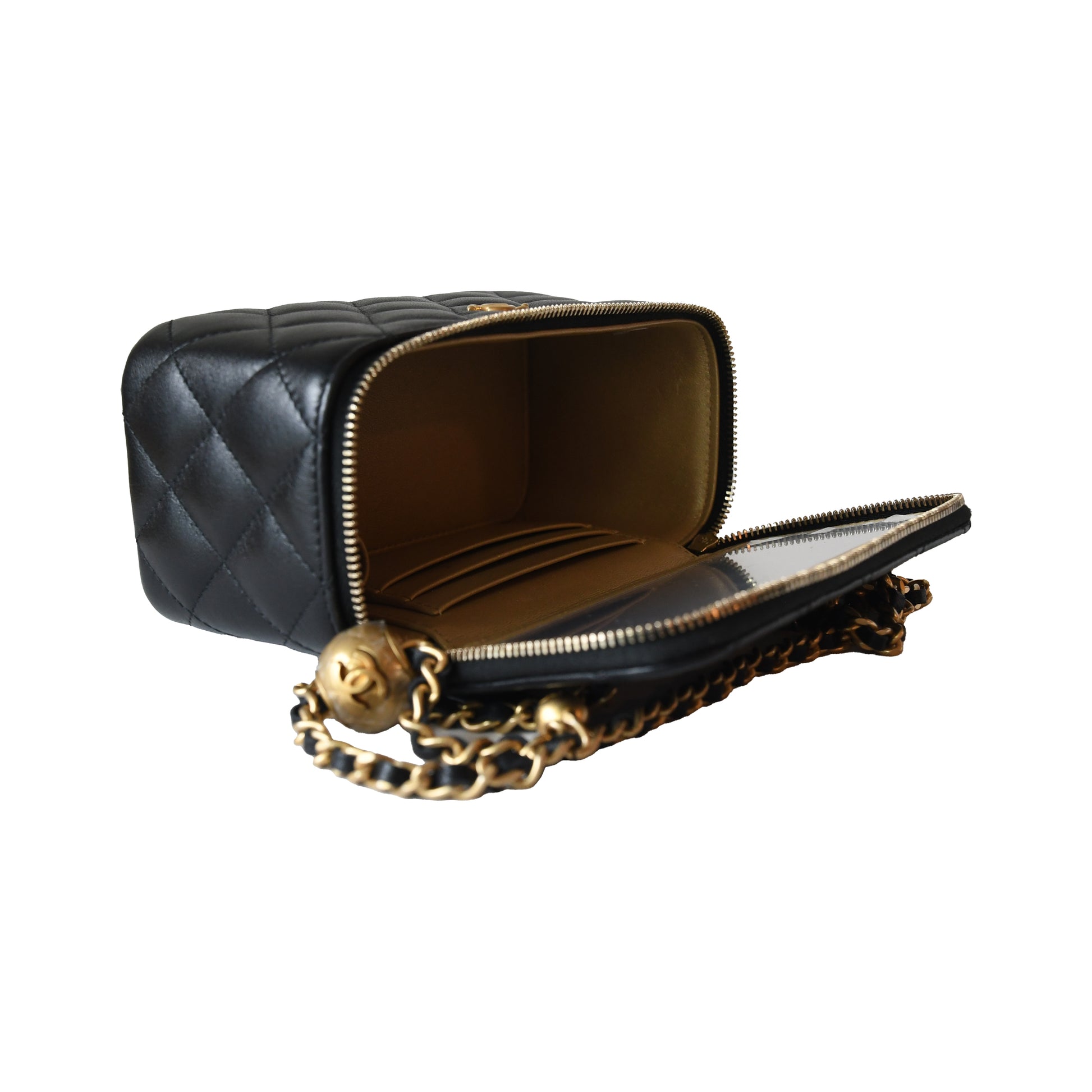Chanel Caviar Quilted Vanity Case With Chain Black-NOBLEMARS