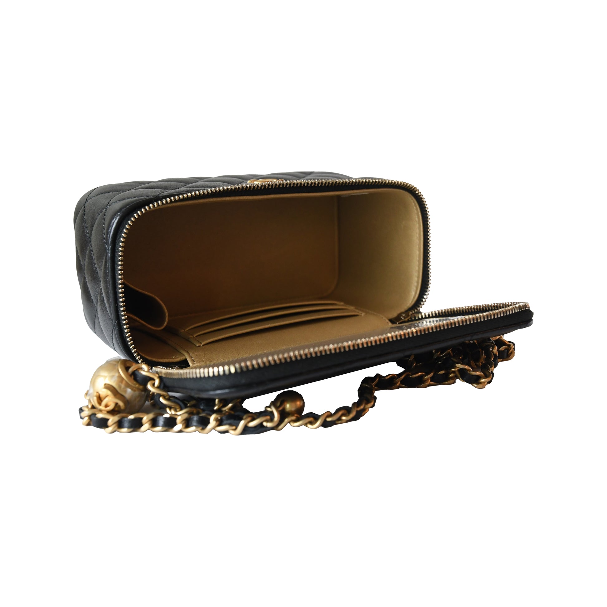 Chanel Caviar Quilted Vanity Case With Chain Black-NOBLEMARS