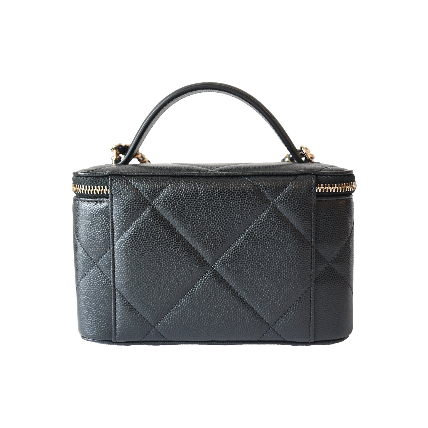 Chanel 25K Caviar Quilted Vanity Case Top Handle With Chain Gold hardware Black-NOBLEMARS
