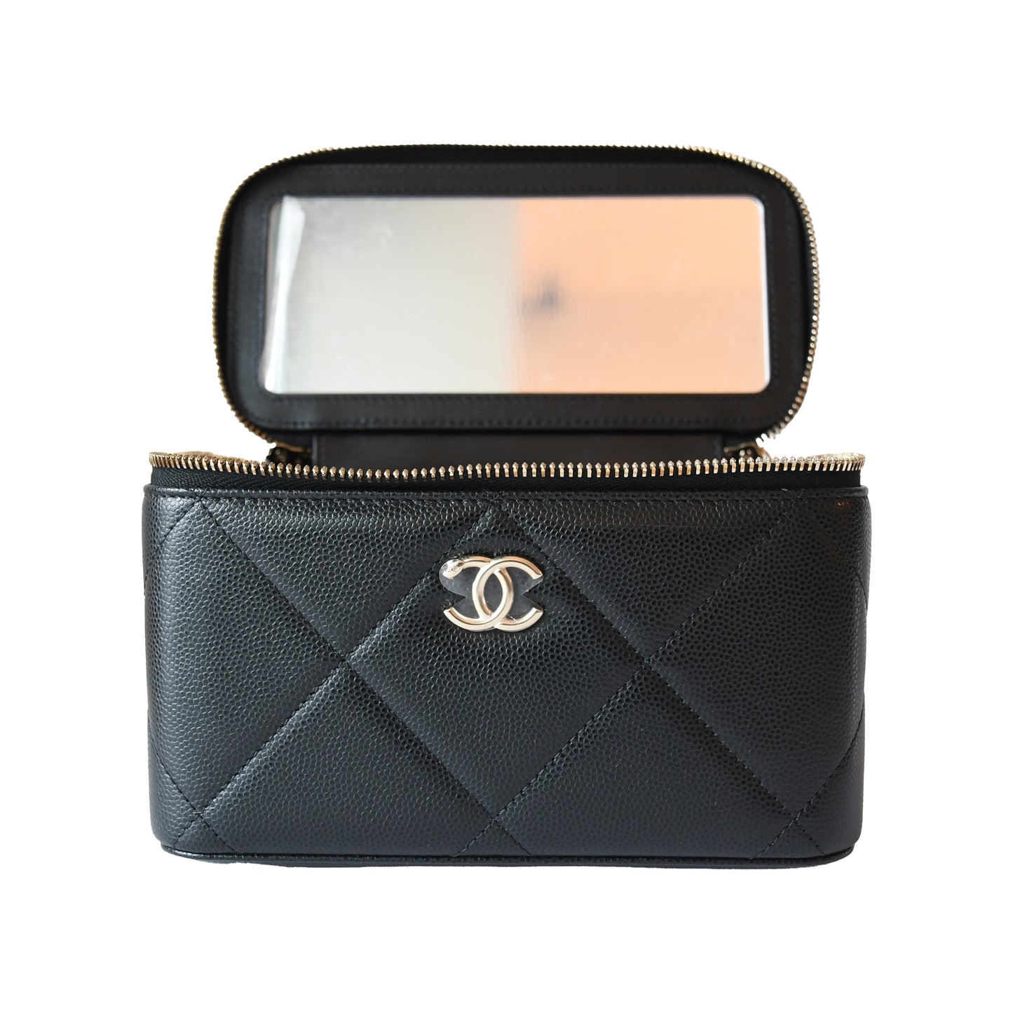 Chanel 25K Caviar Quilted Vanity Case Top Handle With Chain Gold hardware Black-NOBLEMARS