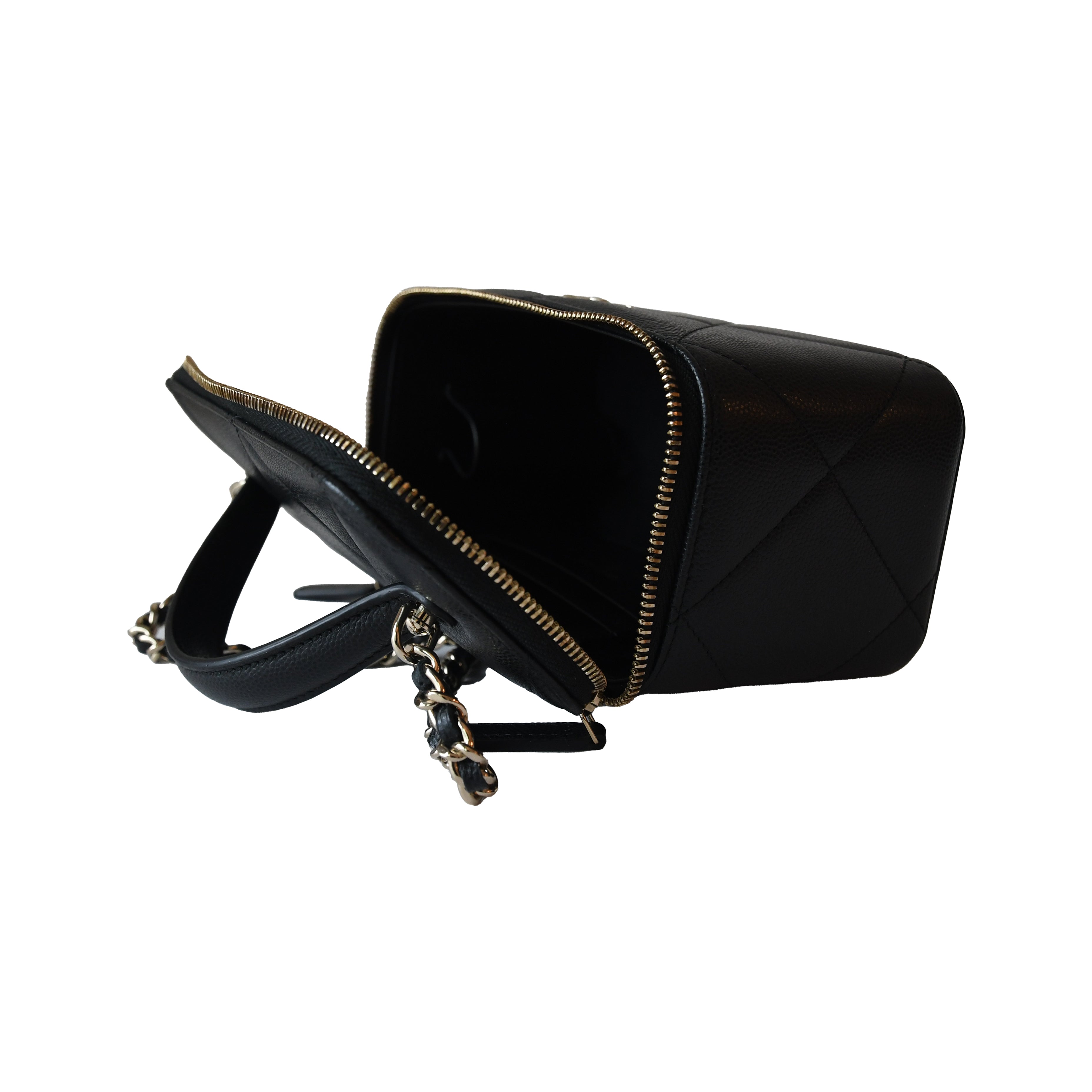 tinny          CHANEL  ケース Chanel Vanity Case Black, Beige & White Rattan, Patent Calfskin