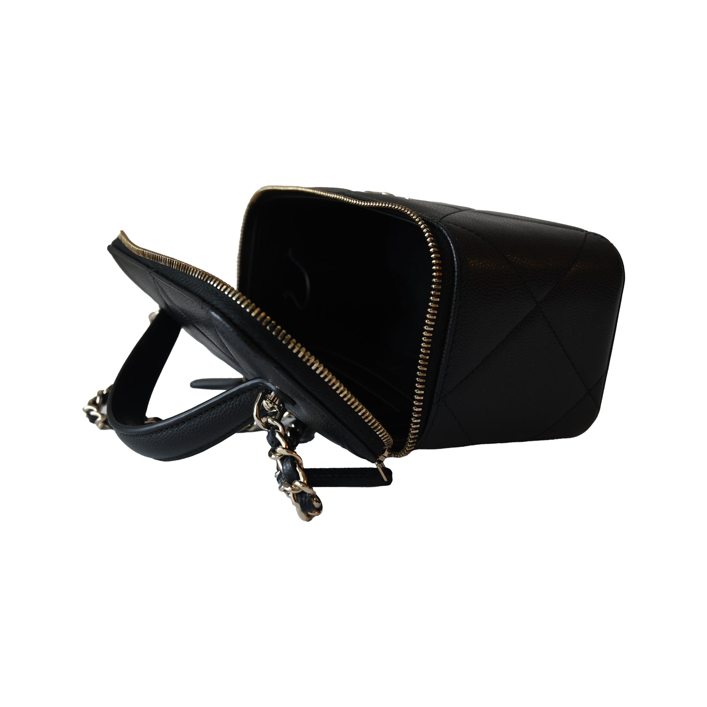 Chanel 25K Caviar Quilted Vanity Case Top Handle With Chain Gold hardware Black-NOBLEMARS