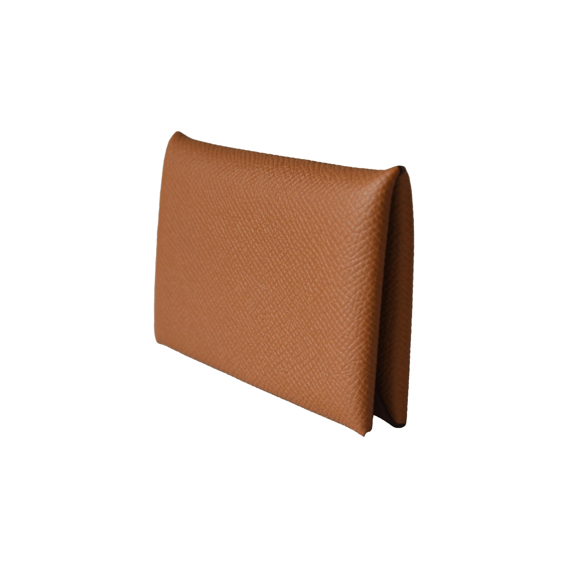 Hermes Calvi Card Holder Gold Epsom Palladium Hardware Gold Brown-NOBLEMARS