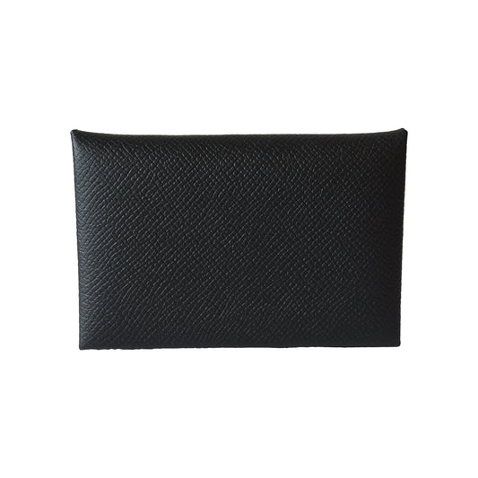 Hermes Calvi Card Holder Silver Hardware Black-NOBLEMARS