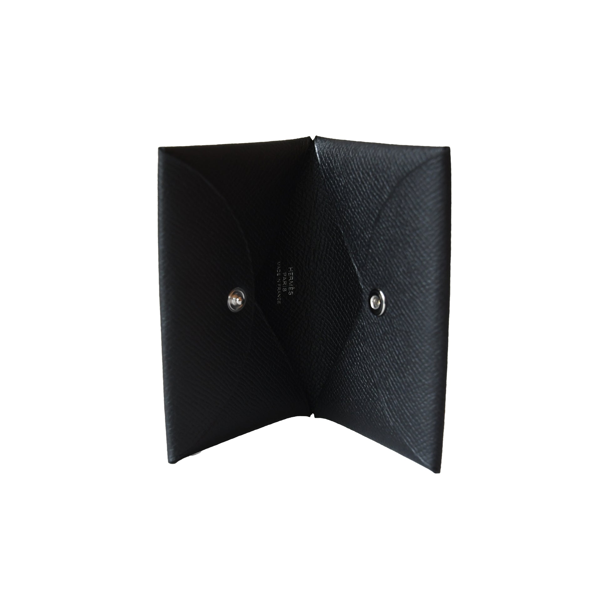 Hermes Calvi Card Holder Silver Hardware Black-NOBLEMARS