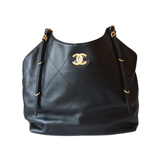 Chanel Quilted 25s Tote Bag Gold Hardware Black-NOBLEMARS