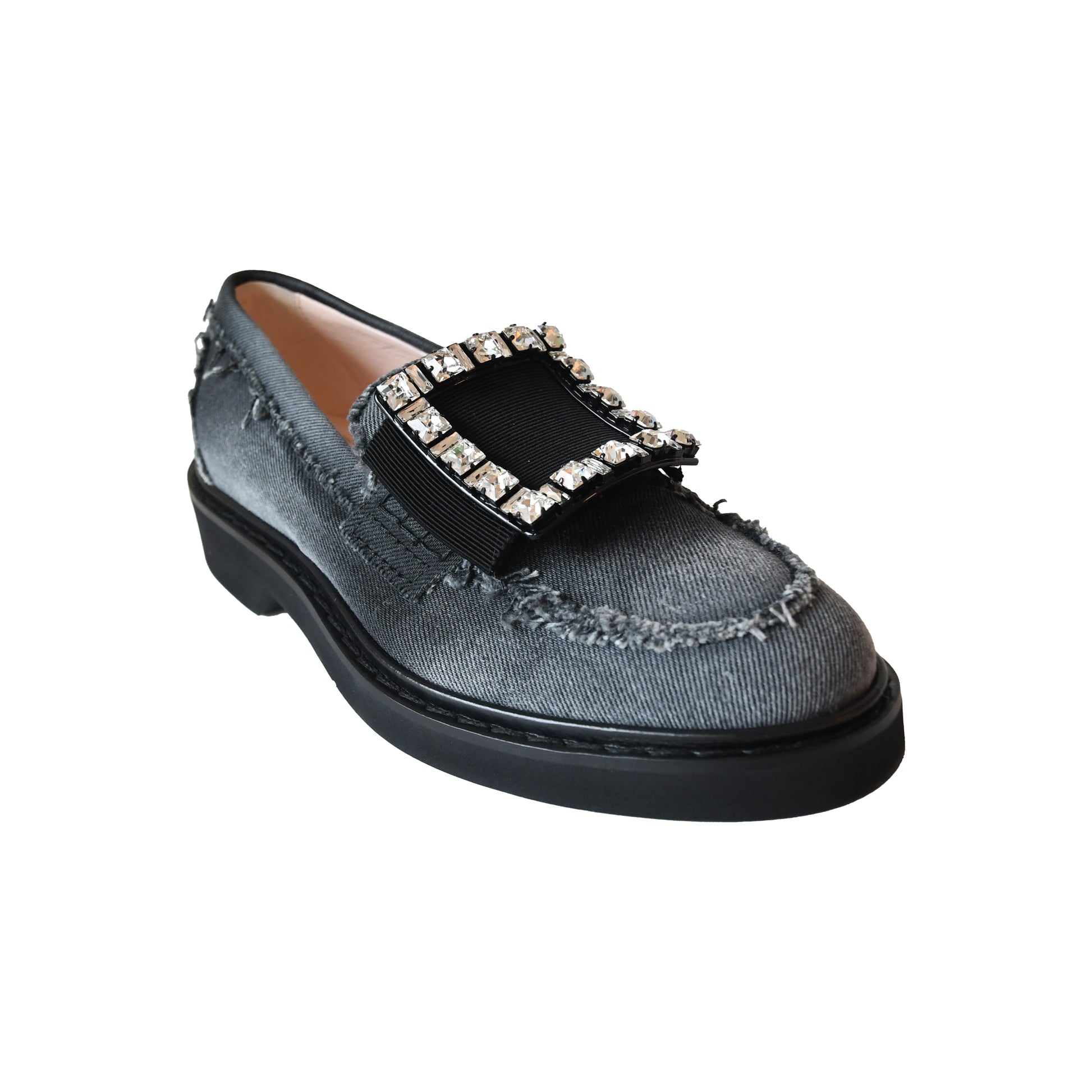 Roger Vivier Viv' Ranger embellished denim loafers 25 Black-NOBLEMARS