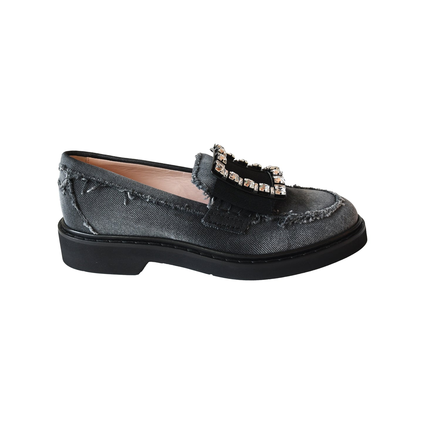 Roger Vivier Viv' Ranger embellished denim loafers 25 Black-NOBLEMARS