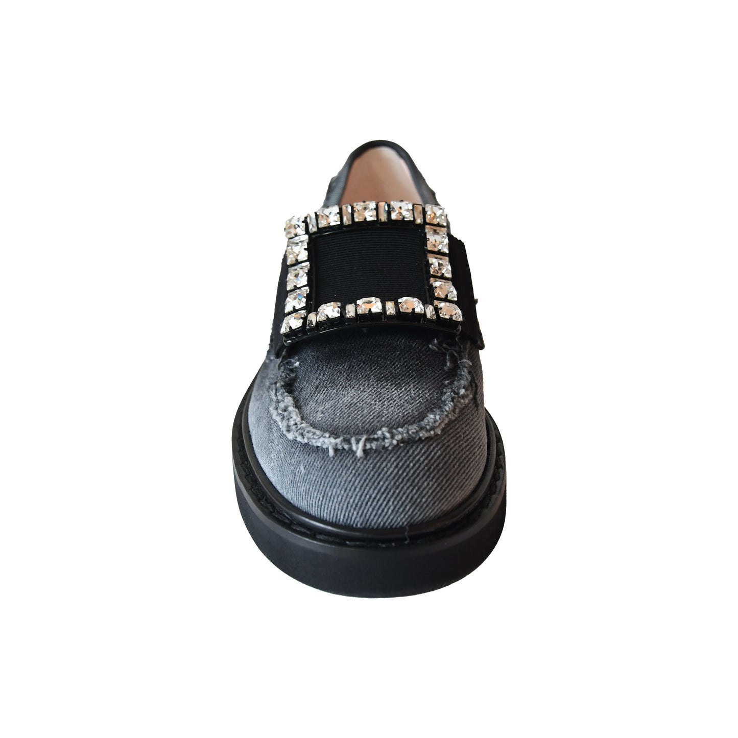 Roger Vivier Viv' Ranger embellished denim loafers 25 Black-NOBLEMARS