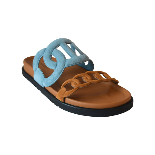 Hermes Extra Sandal Blue Brown-NOBLEMARS