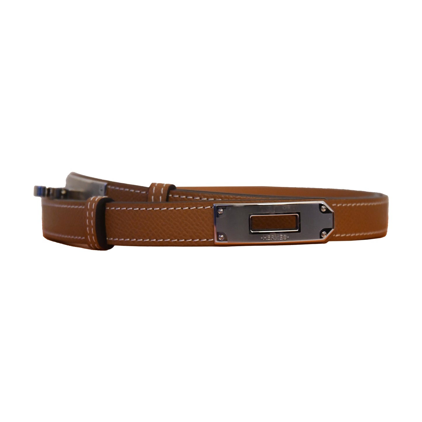 Hermes Epsom Kelly Belt Silver Hardware Gold Brown-NOBLEMARS