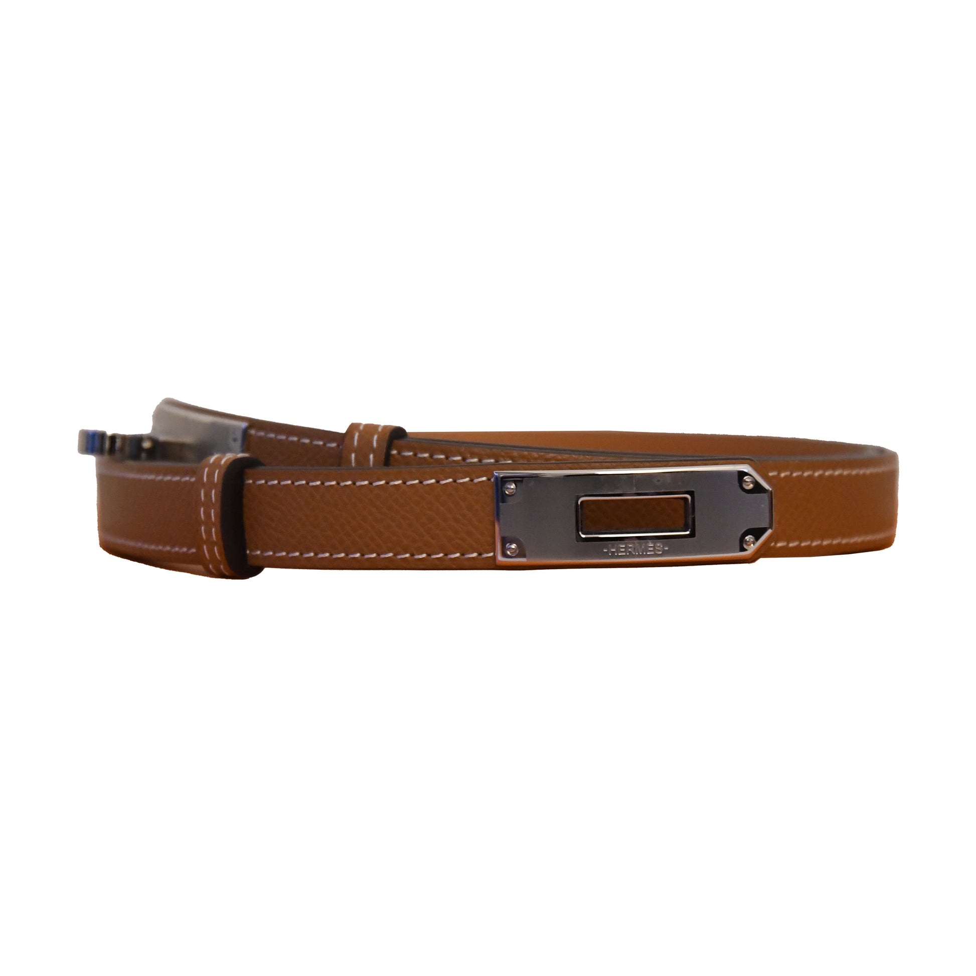 Hermes Epsom Kelly Belt Silver Hardware Gold Brown-NOBLEMARS