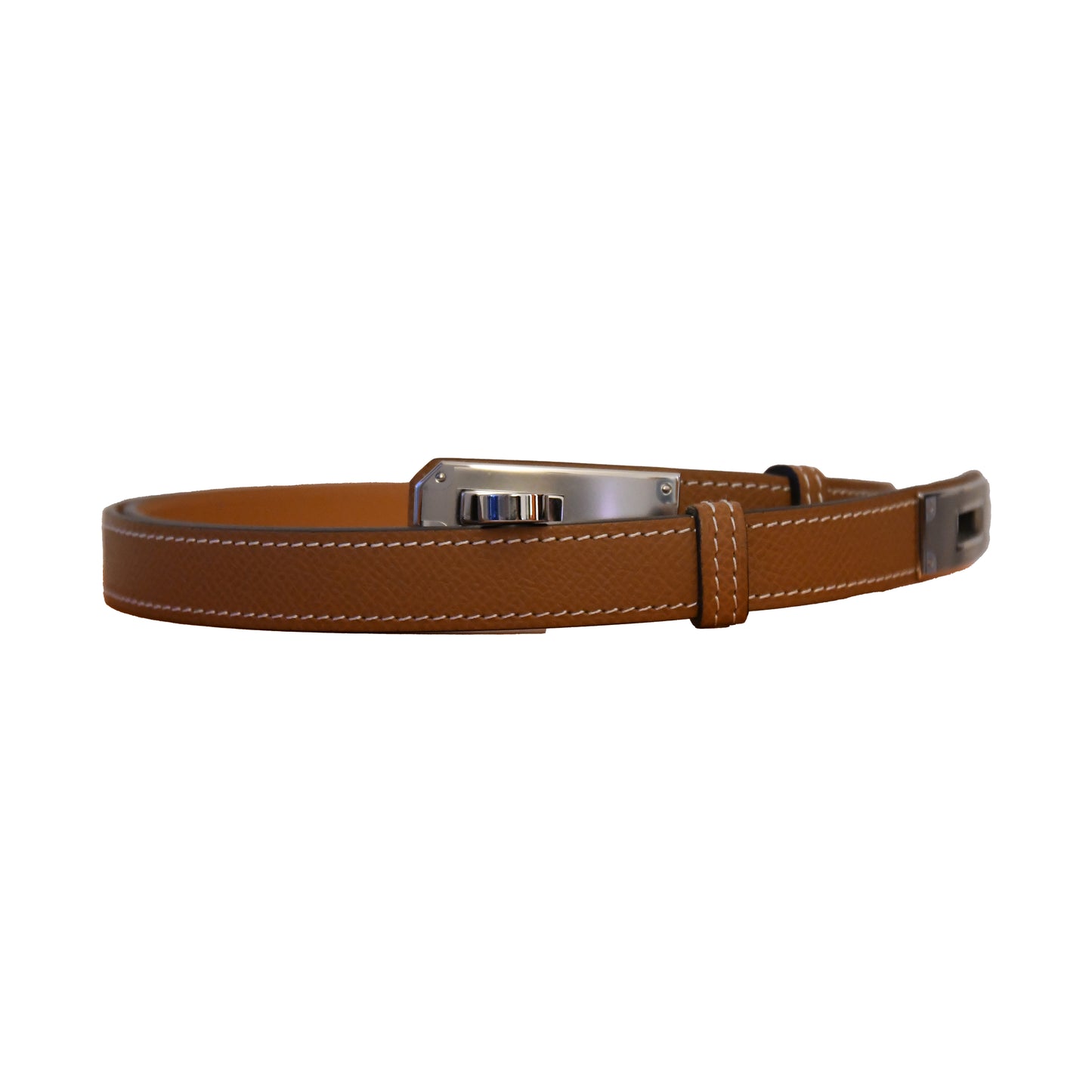 Hermes Epsom Kelly Belt Silver Hardware Gold Brown-NOBLEMARS