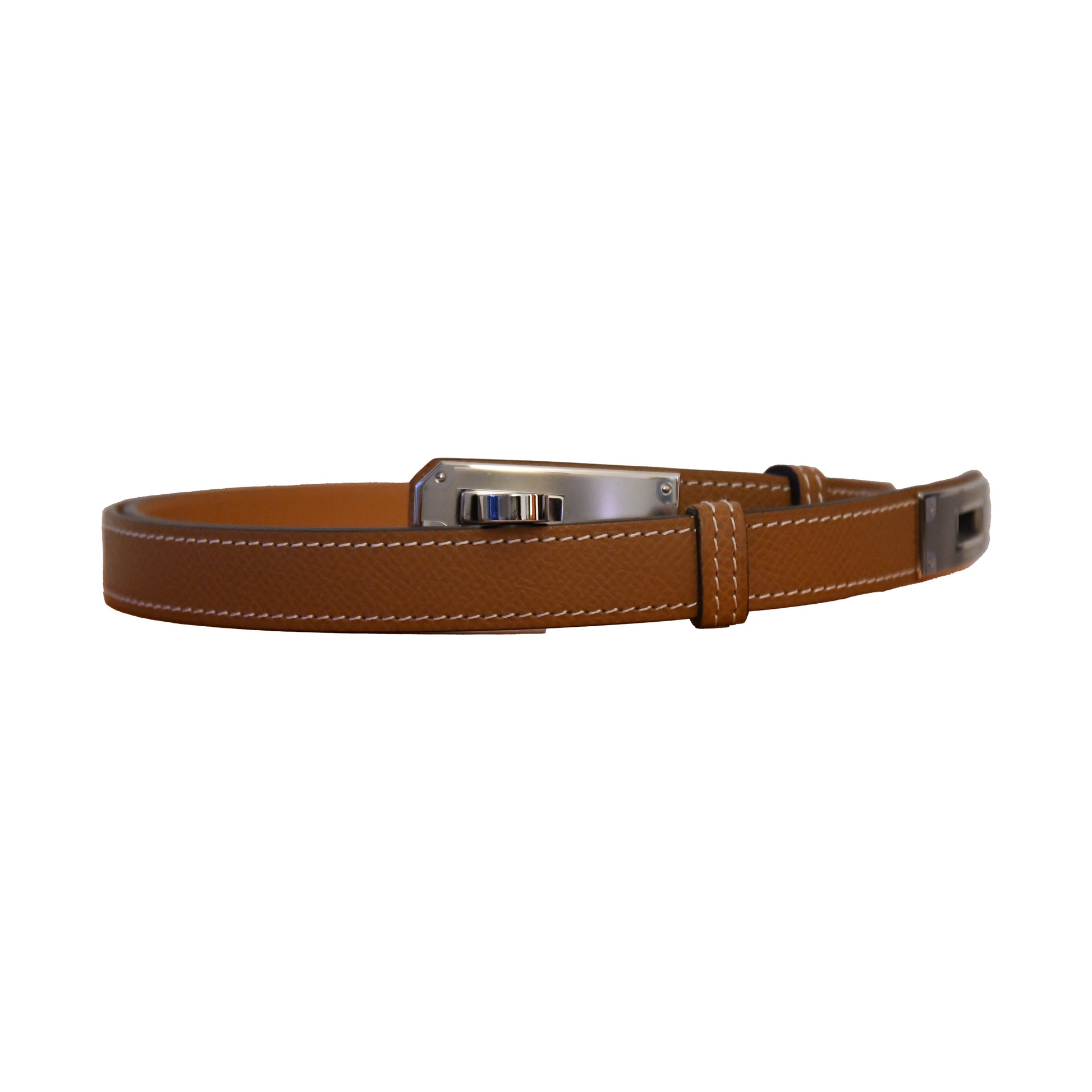 Hermes Epsom Kelly Belt Silver Hardware Gold Brown-NOBLEMARS