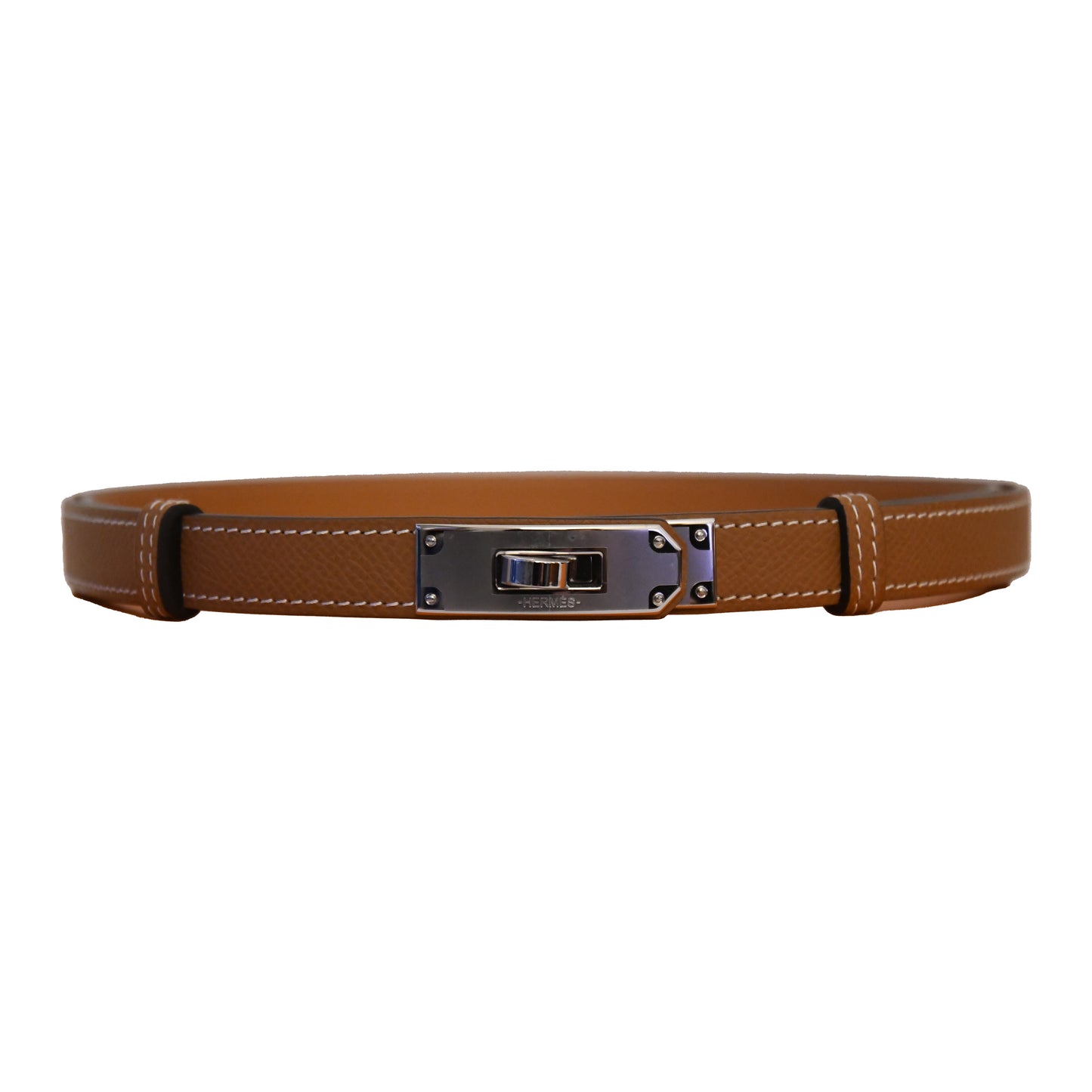 Hermes Epsom Kelly Belt Silver Hardware Gold Brown-NOBLEMARS