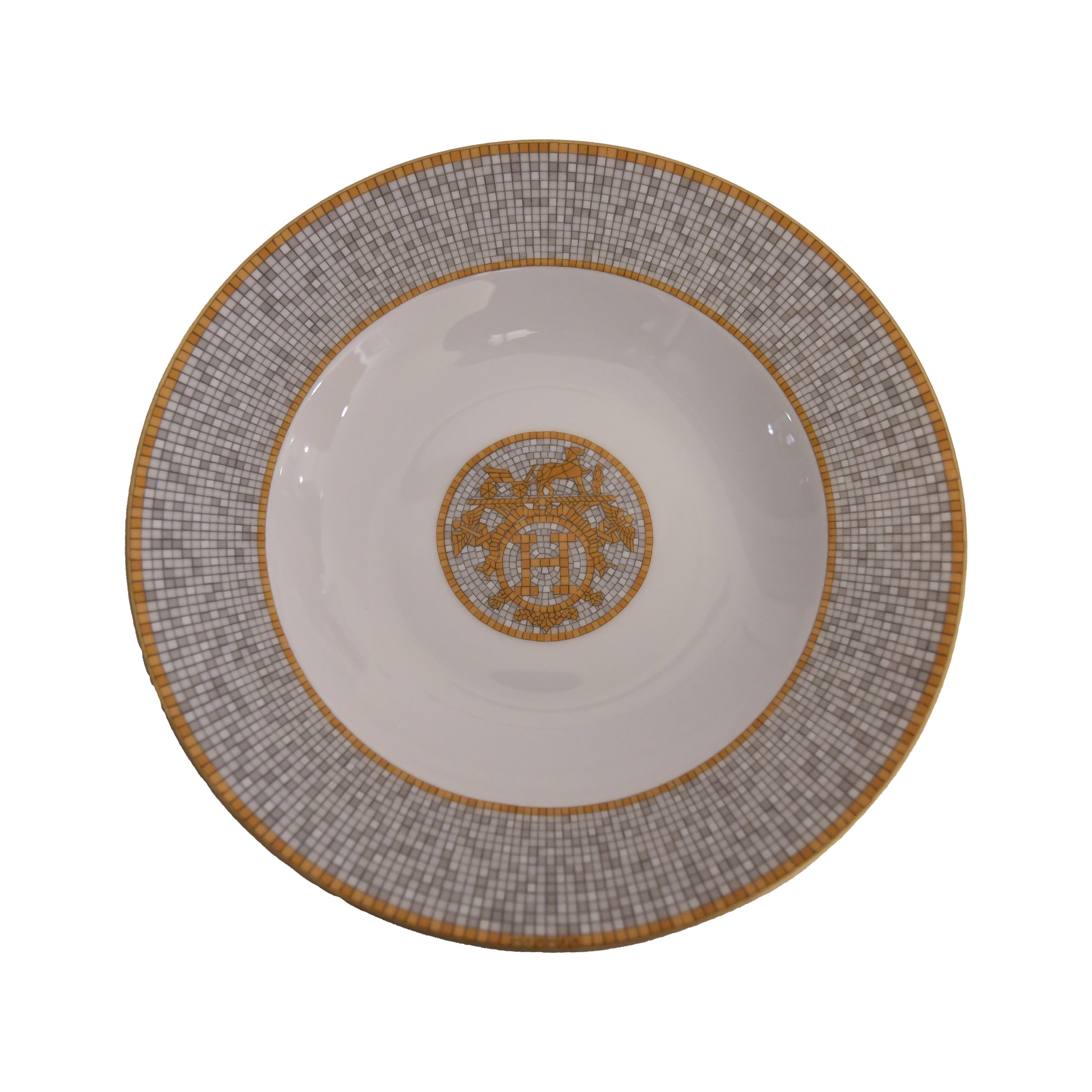 Hermes Mosaique AU 24 Soup Plate Gold Set of 2-NOBLEMARS