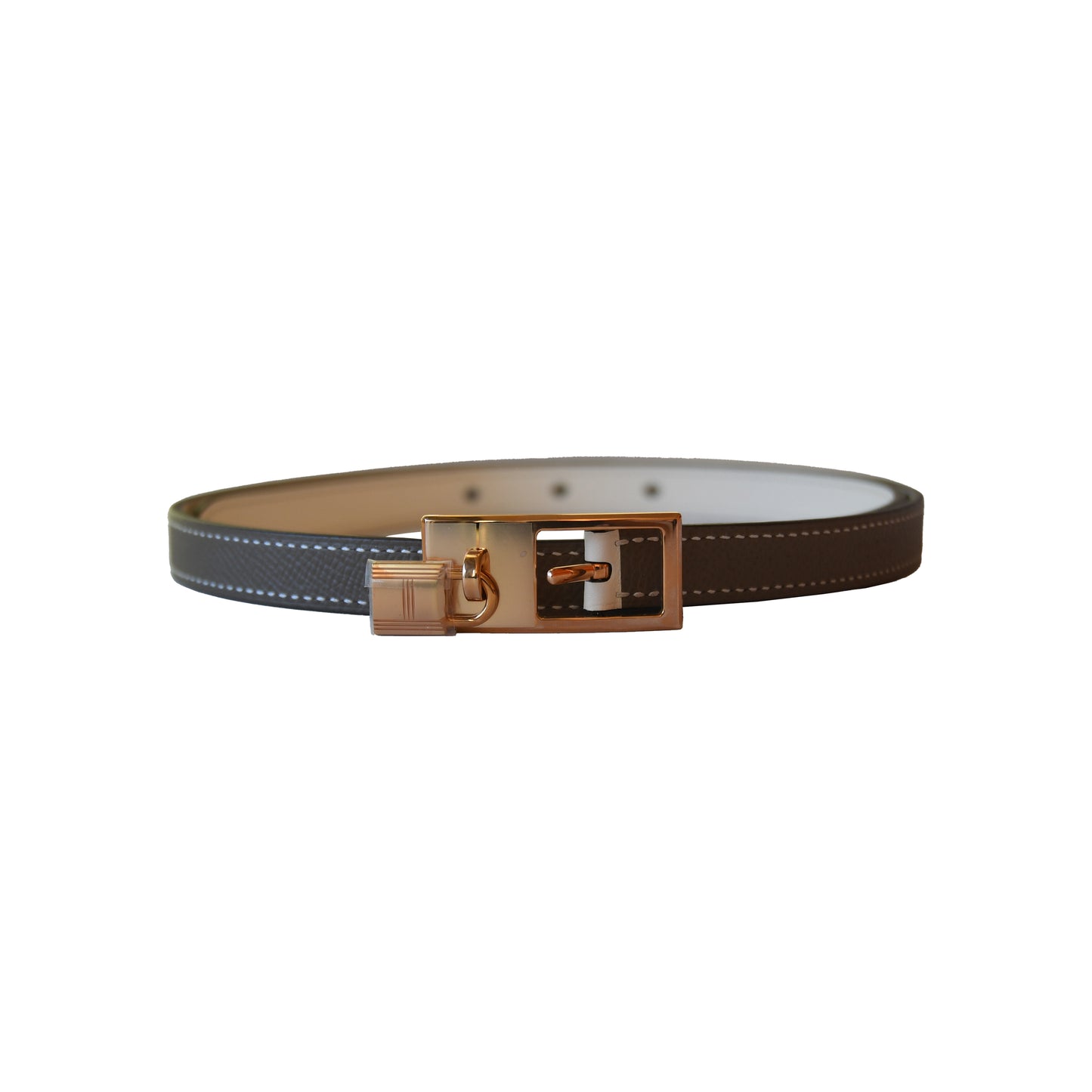 Hermes Reversible Lucky Belt Gold Hardware Grey-NOBLEMARS