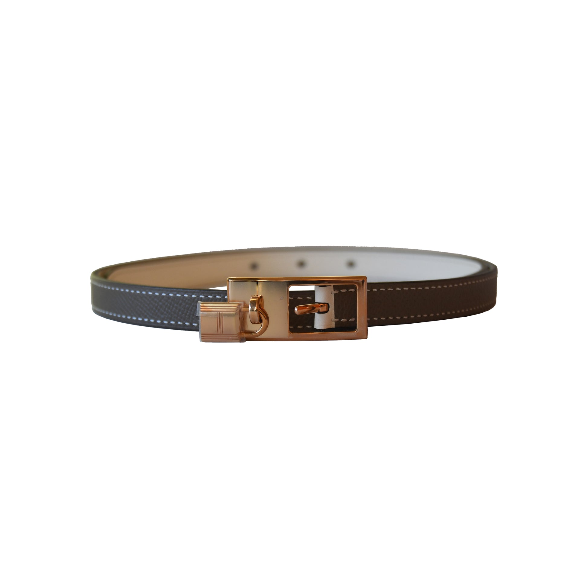 Hermes Reversible Lucky Belt Gold Hardware Grey-NOBLEMARS
