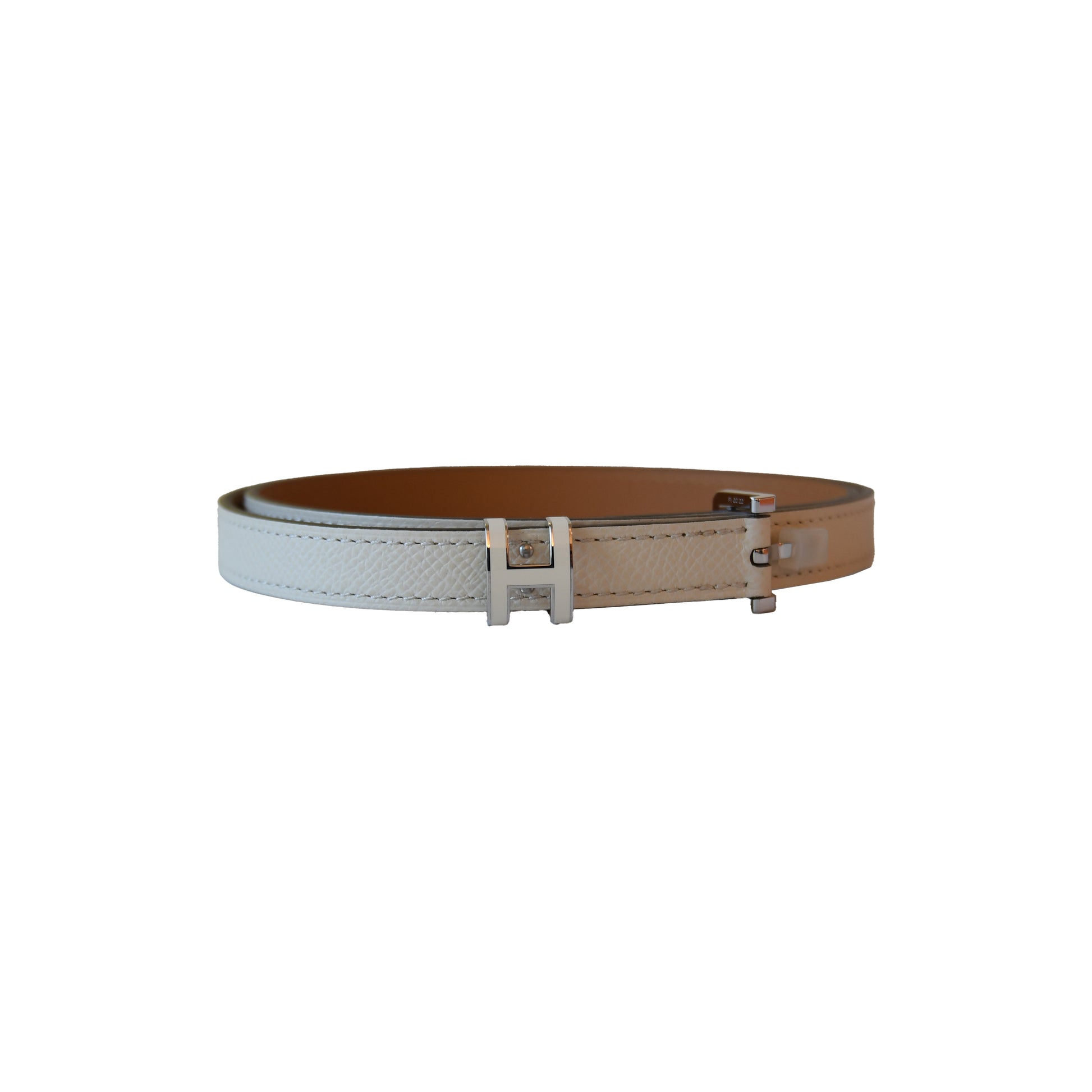 Hermes White Pop H Belt Silver Hardware Craie-NOBLEMARS