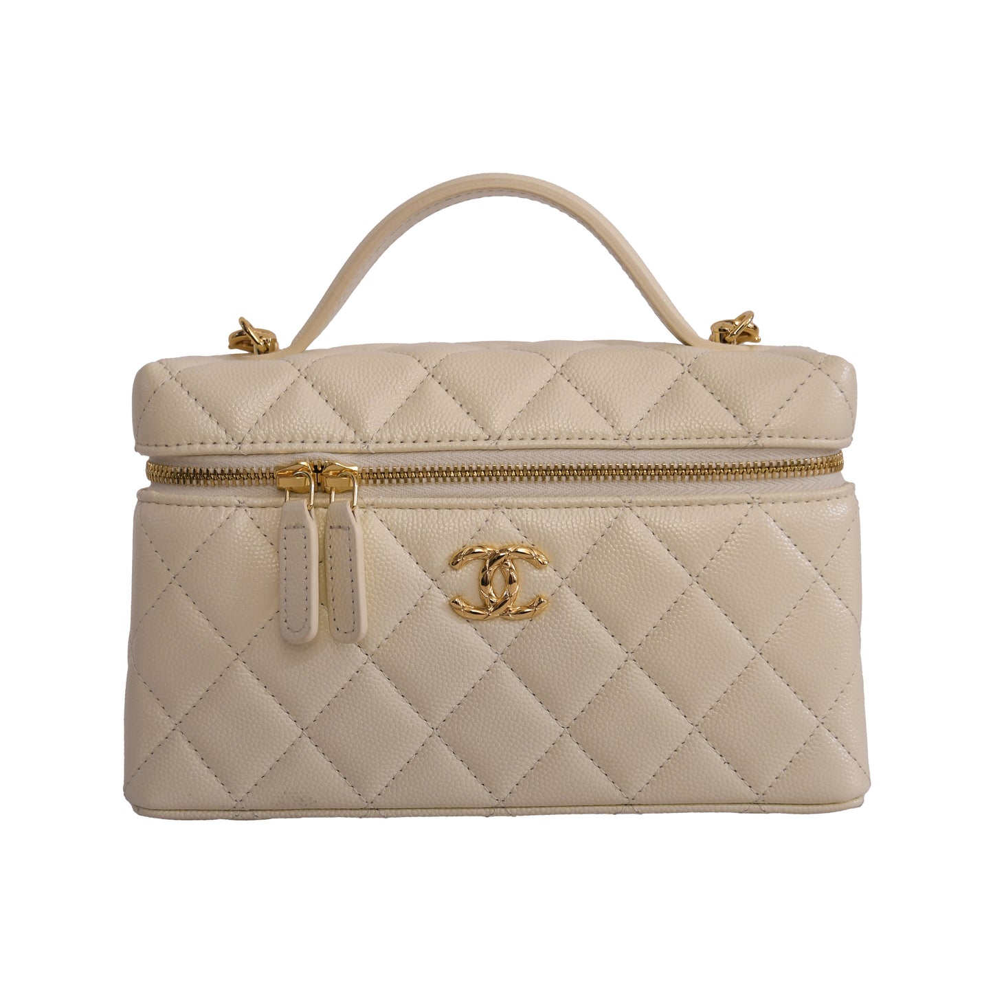 Chanel L19 Top Handle Vanity Case with Chain Gold hardware Light Beige-NOBLEMARS