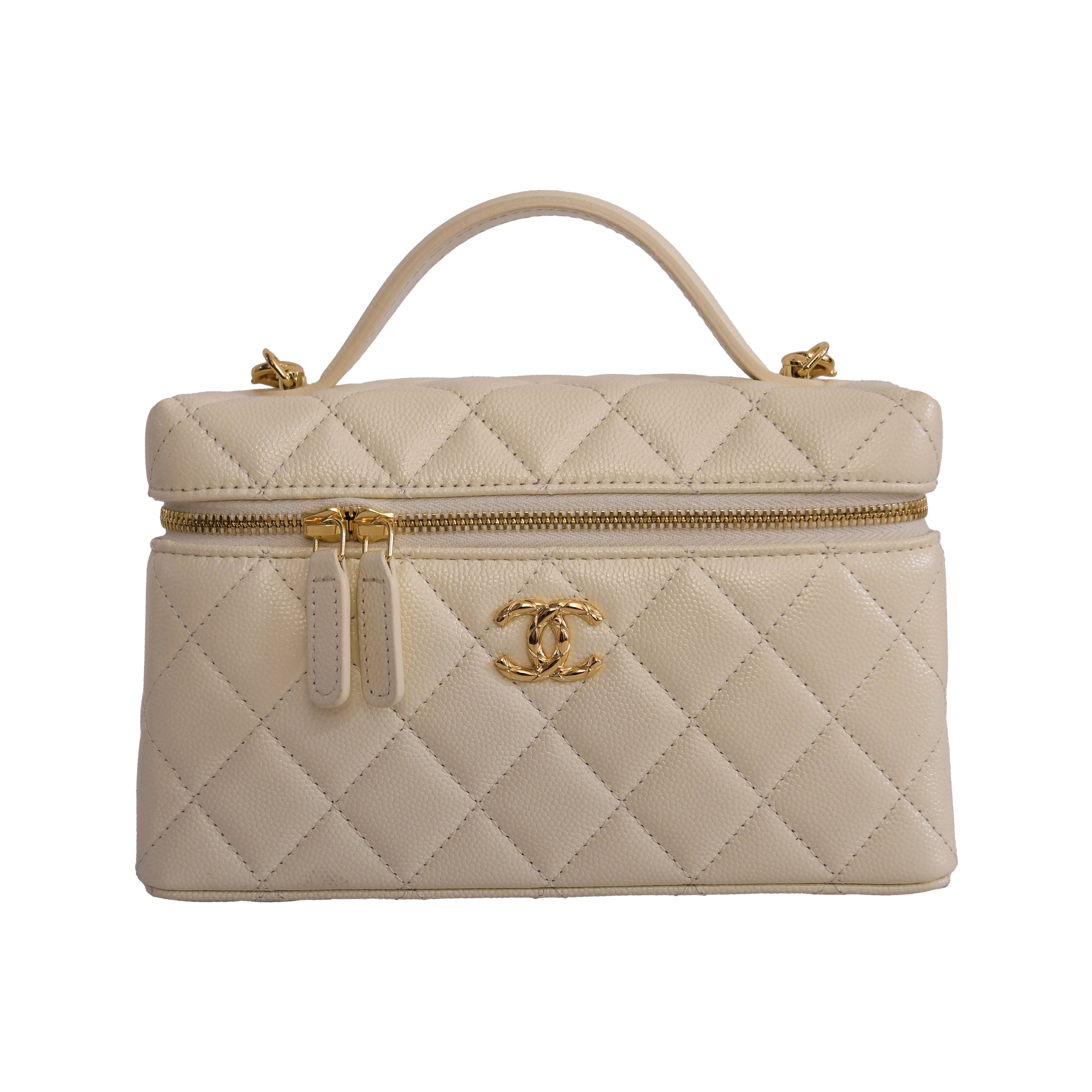 Chanel L19 Top Handle Vanity Case with Chain Gold hardware Light Beige-NOBLEMARS