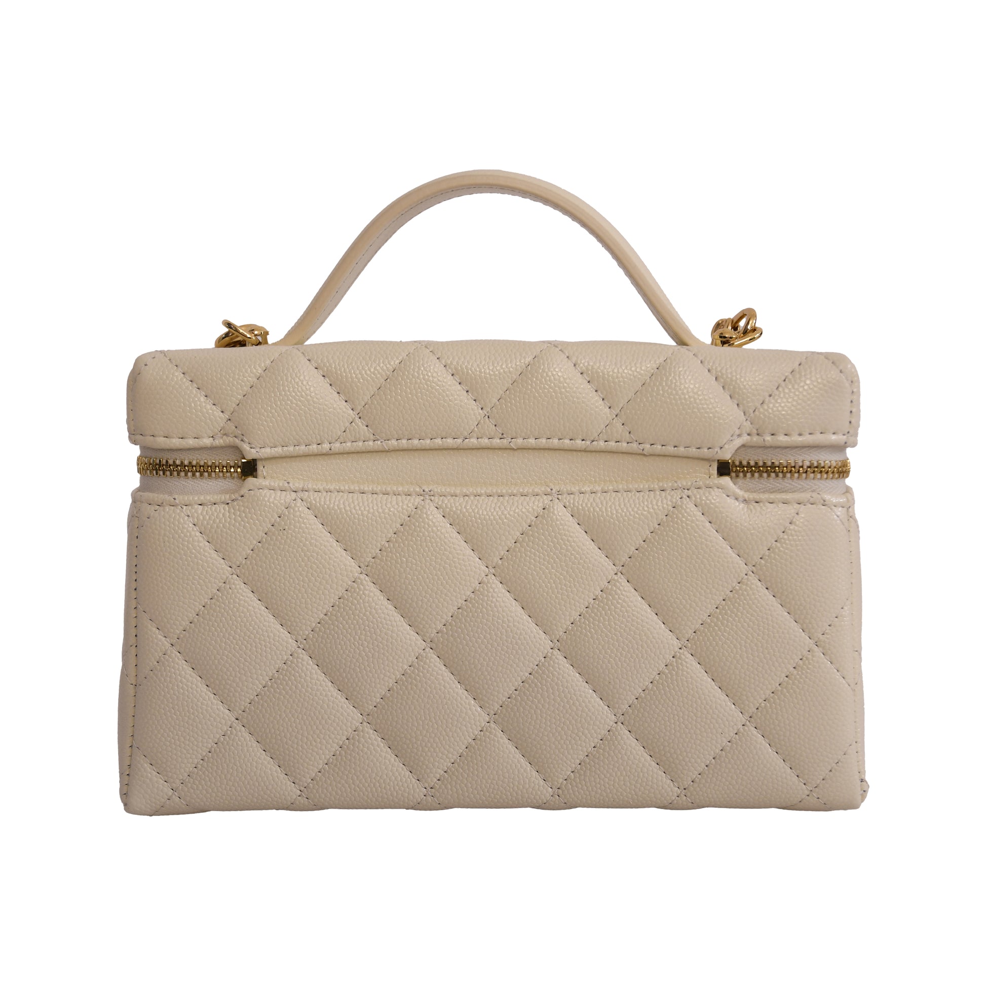 Chanel L19 Top Handle Vanity Case with Chain Gold hardware Light Beige-NOBLEMARS