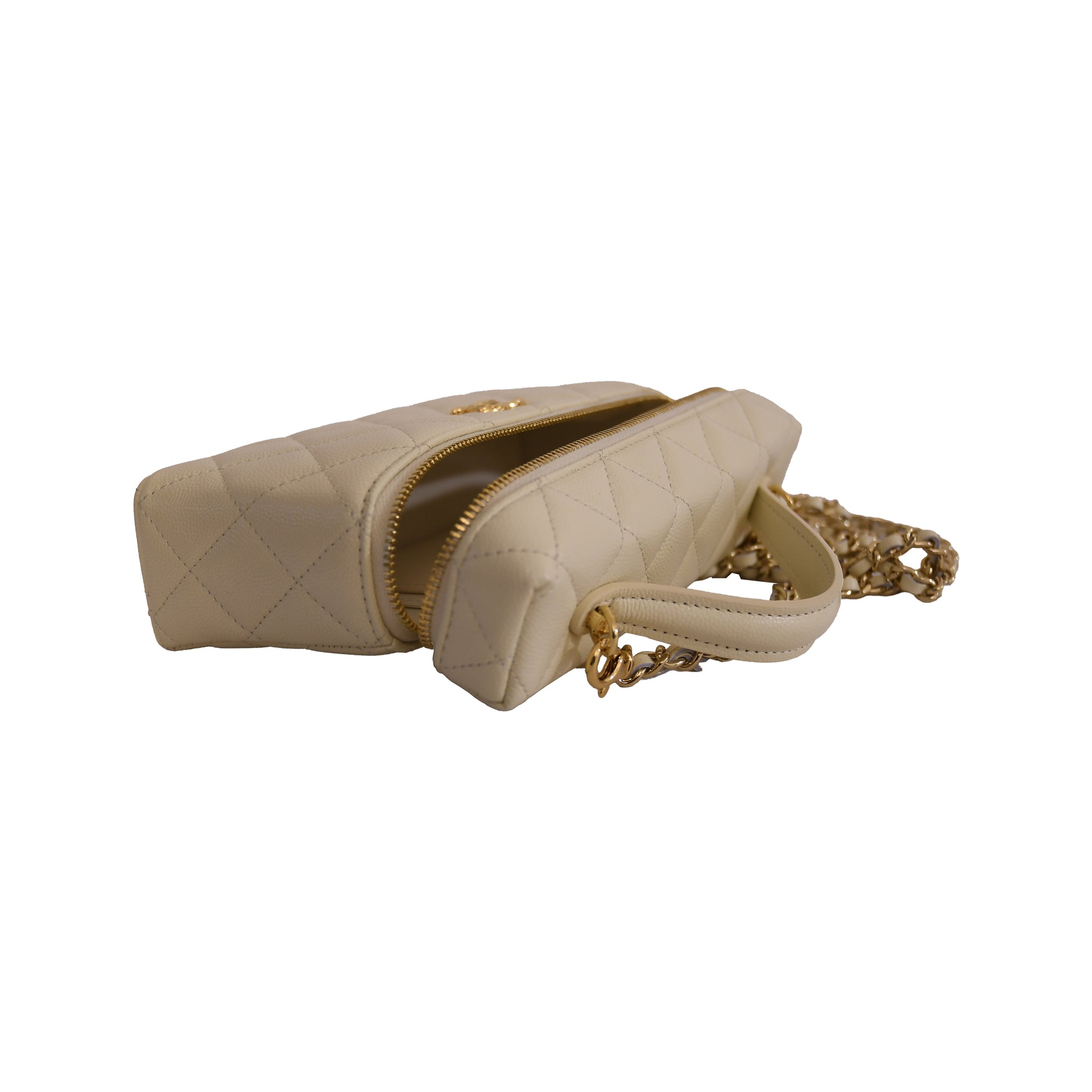 Chanel L19 Top Handle Vanity Case with Chain Gold hardware Light Beige-NOBLEMARS