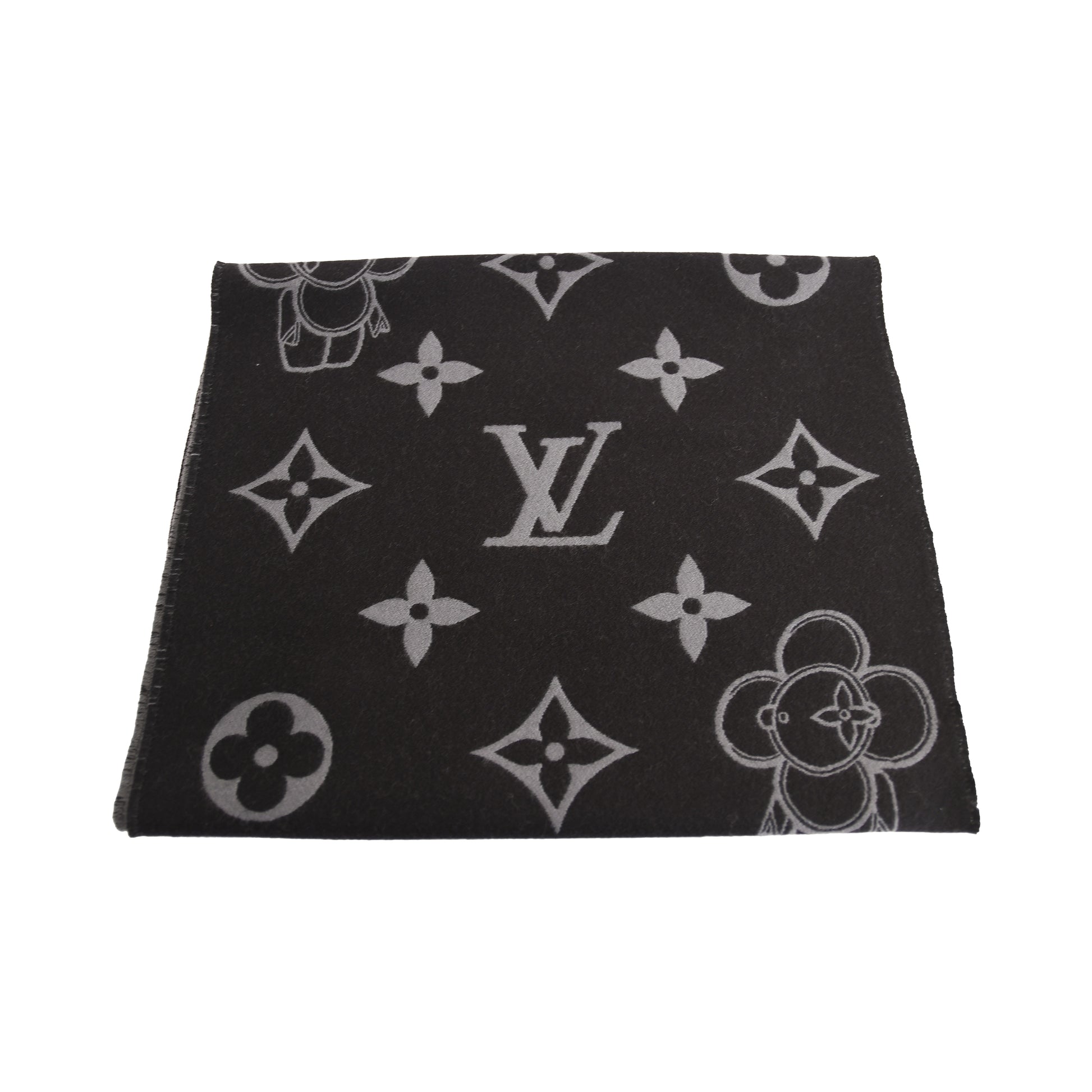 Louis Vuitton Monogram Vivienne Wool Scarf Dark Grey-NOBLEMARS