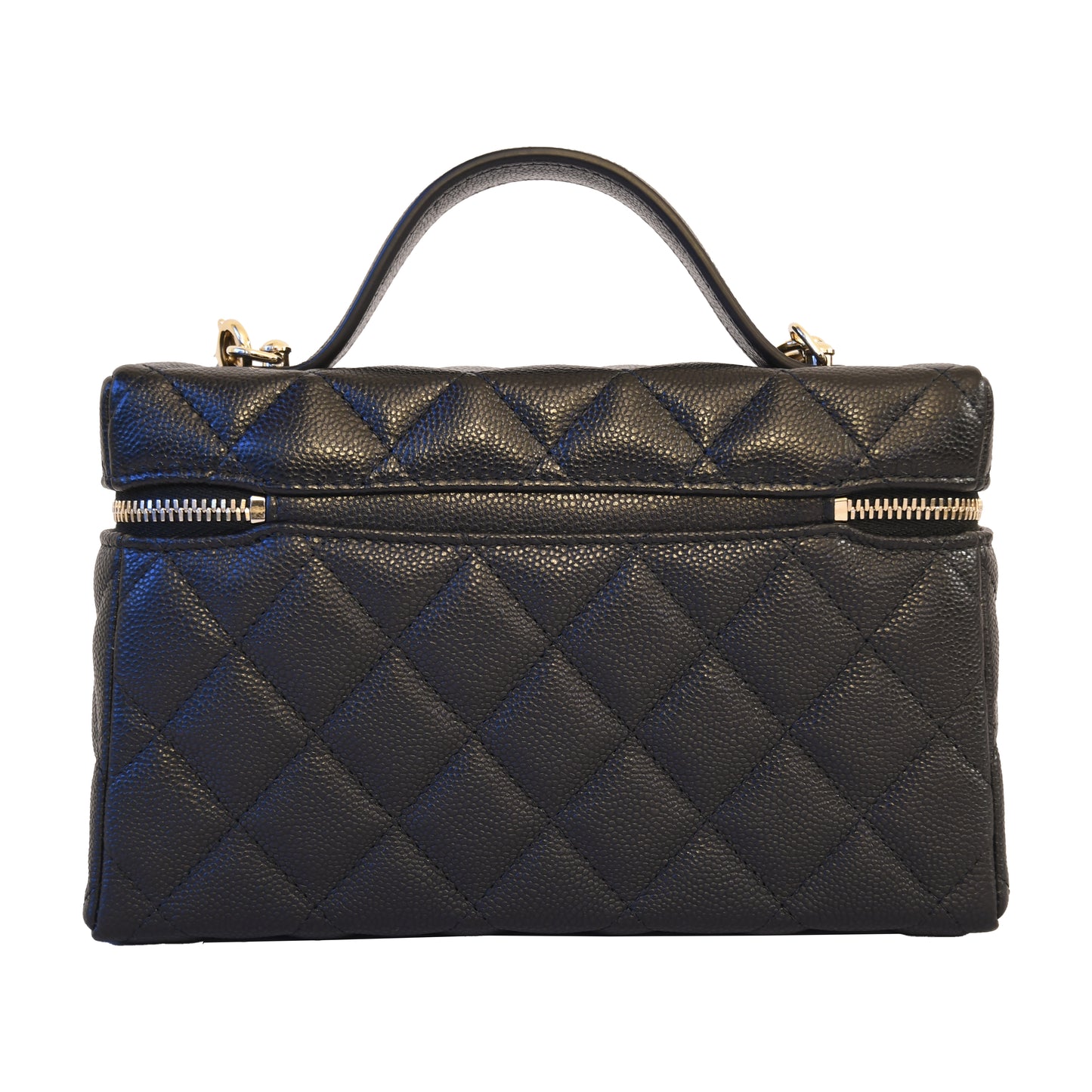 Chanel CC Quilted Caviar Top Handle Long Chain Vanity Case L19 Gold Hardware Black-NOBLEMARS