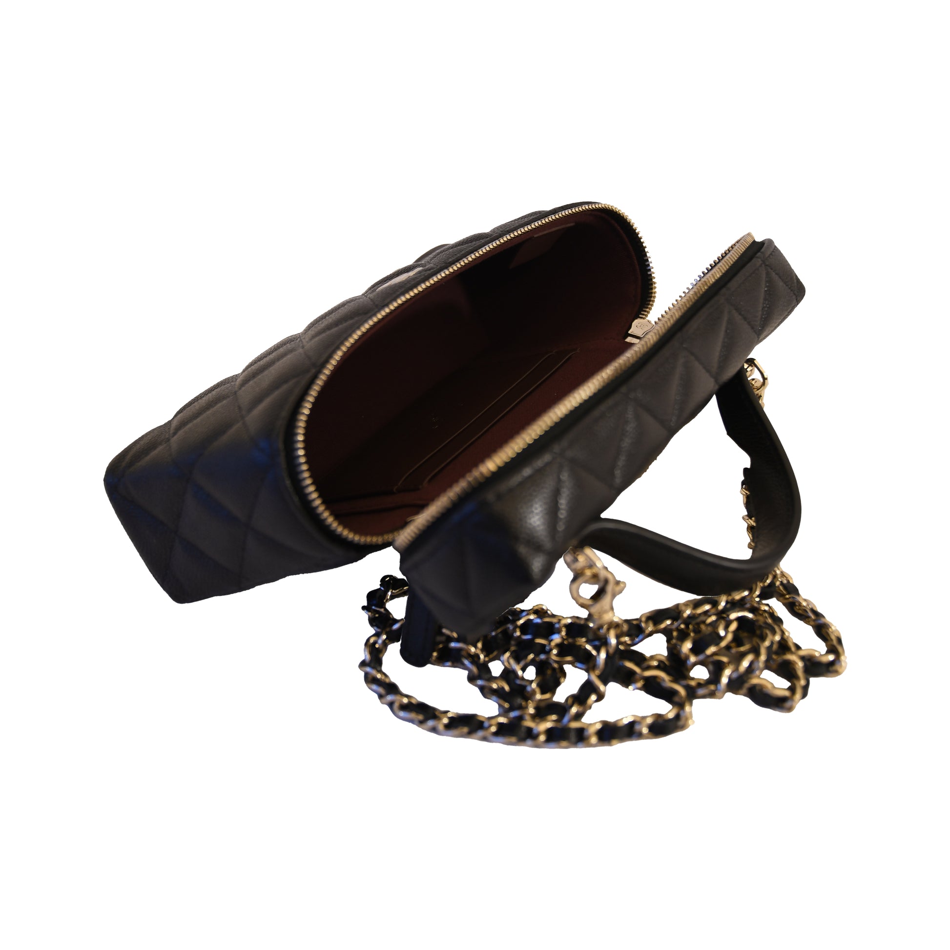 Chanel CC Quilted Caviar Top Handle Long Chain Vanity Case L19 Gold Hardware Black-NOBLEMARS