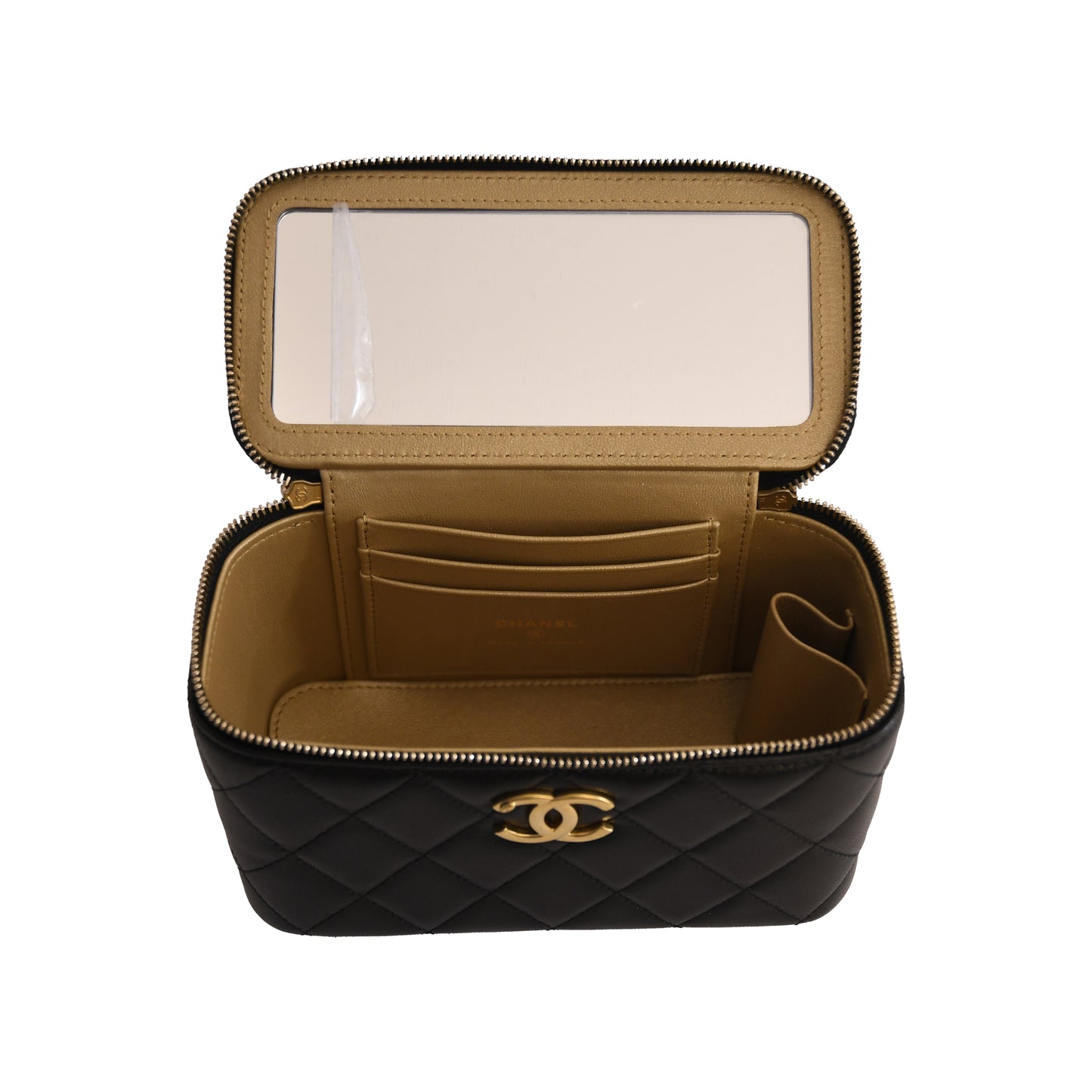 Chanel Lambskin Quilted Vanity Case With Chain Black-NOBLEMARS