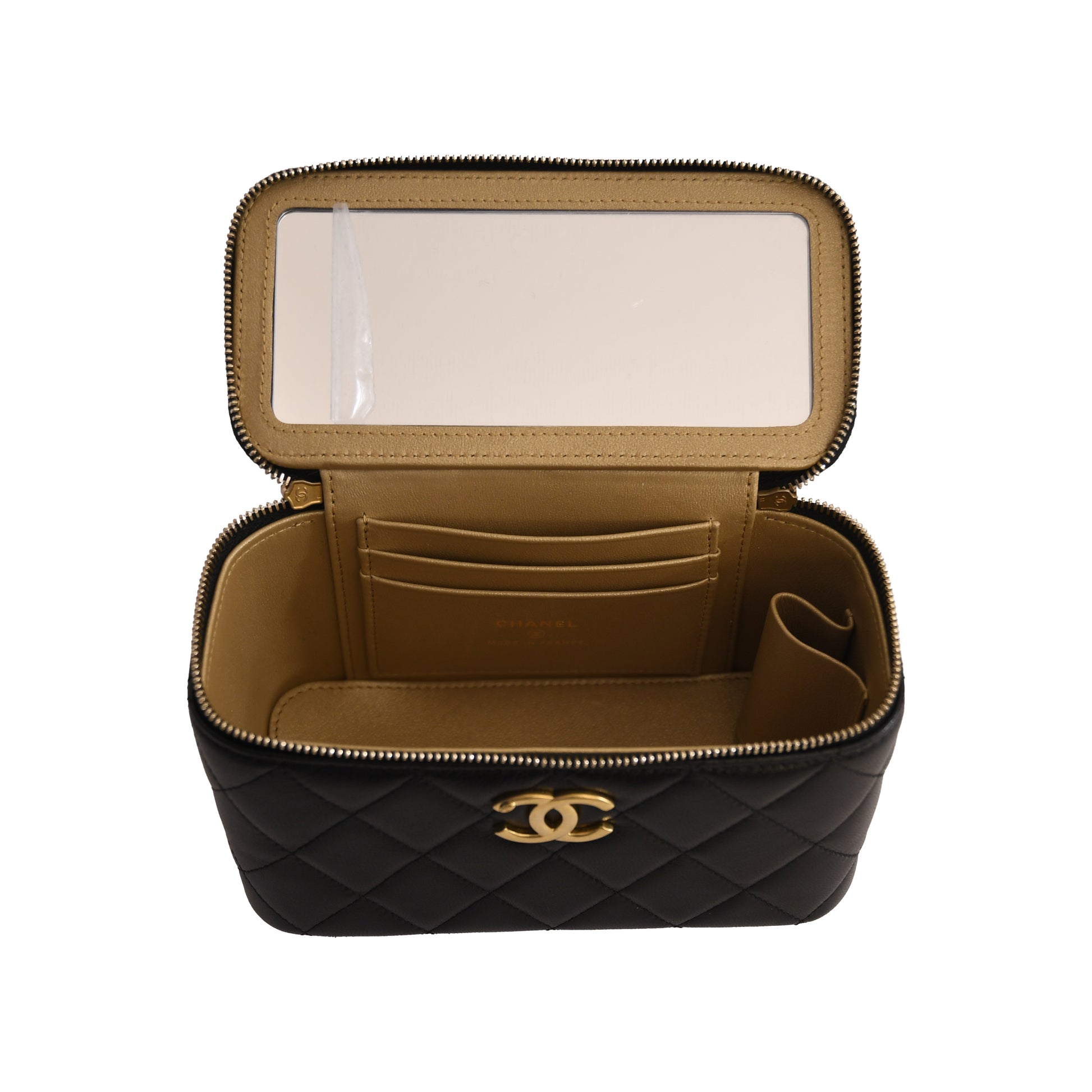 Chanel Lambskin Quilted Vanity Case With Chain Black-NOBLEMARS