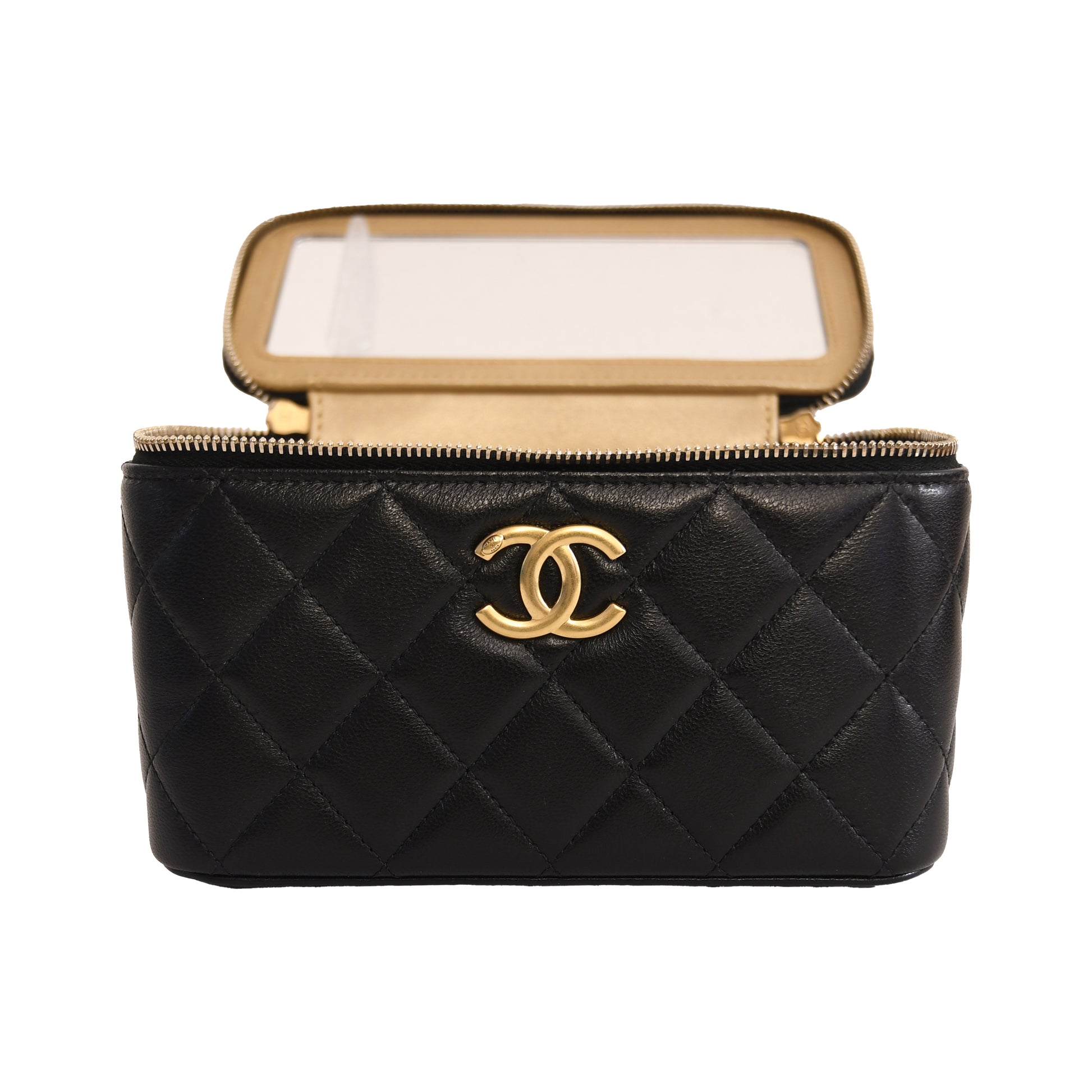 Chanel Lambskin Quilted Vanity Case With Chain Black-NOBLEMARS