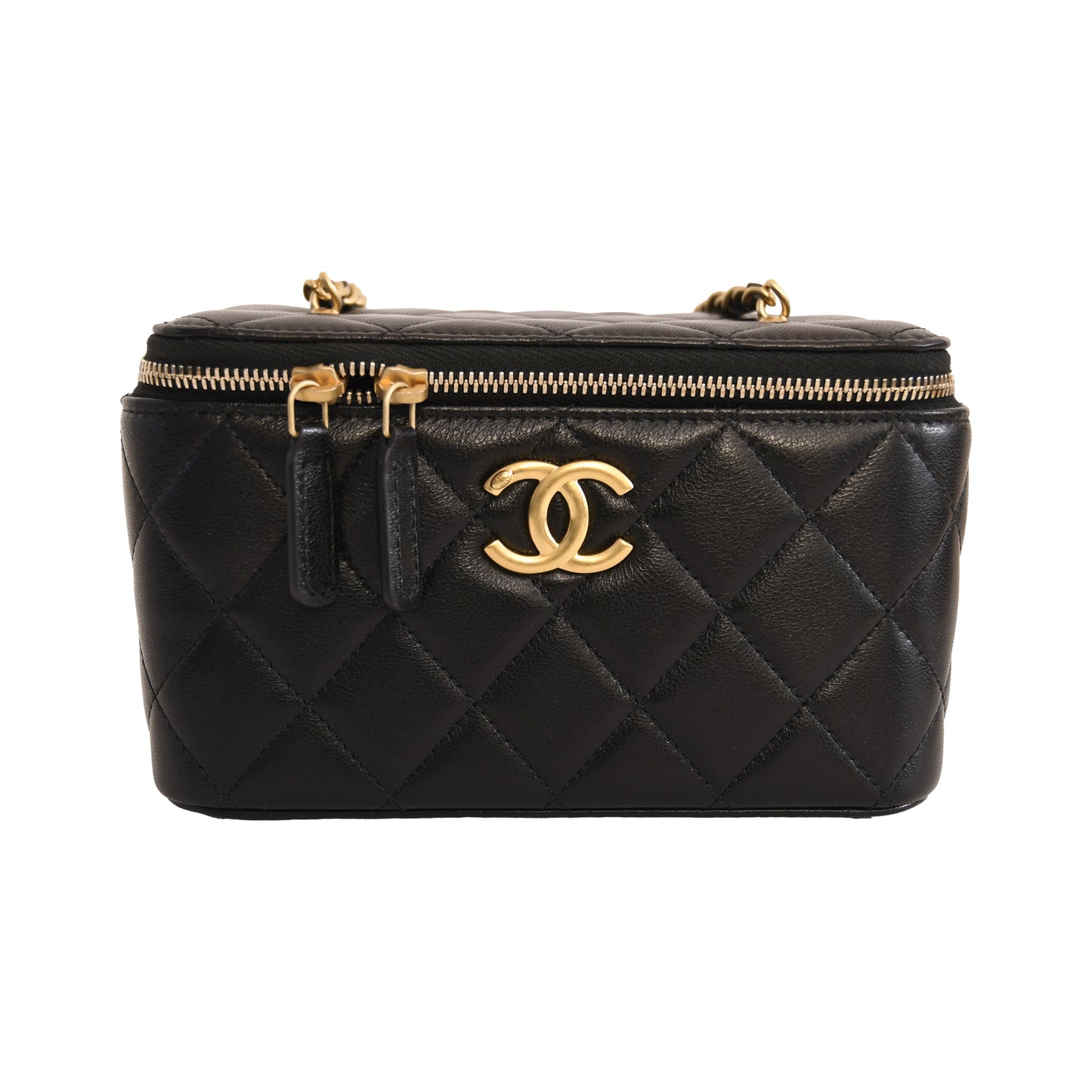 Chanel Lambskin Quilted Vanity Case With Chain Black-NOBLEMARS