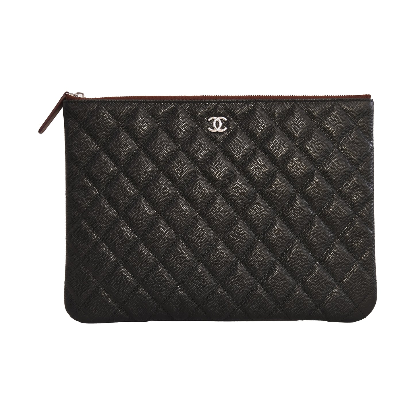 Chanel Quilted Caviar Leather Medium O Case Zipped Pouch Black-NOBLEMARS