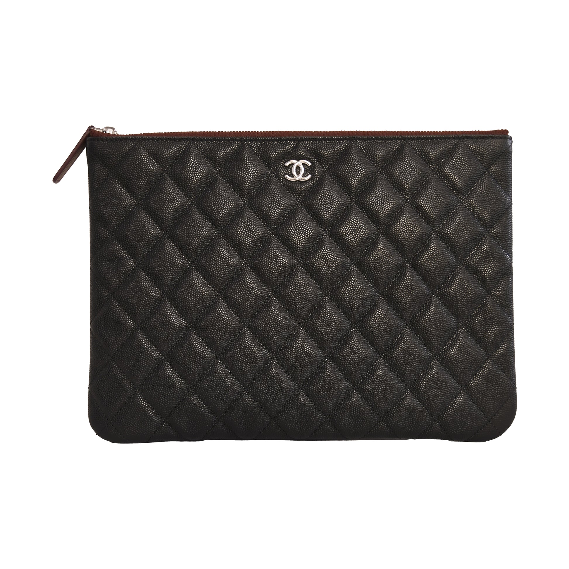 Chanel Quilted Caviar Leather Medium O Case Zipped Pouch Black-NOBLEMARS