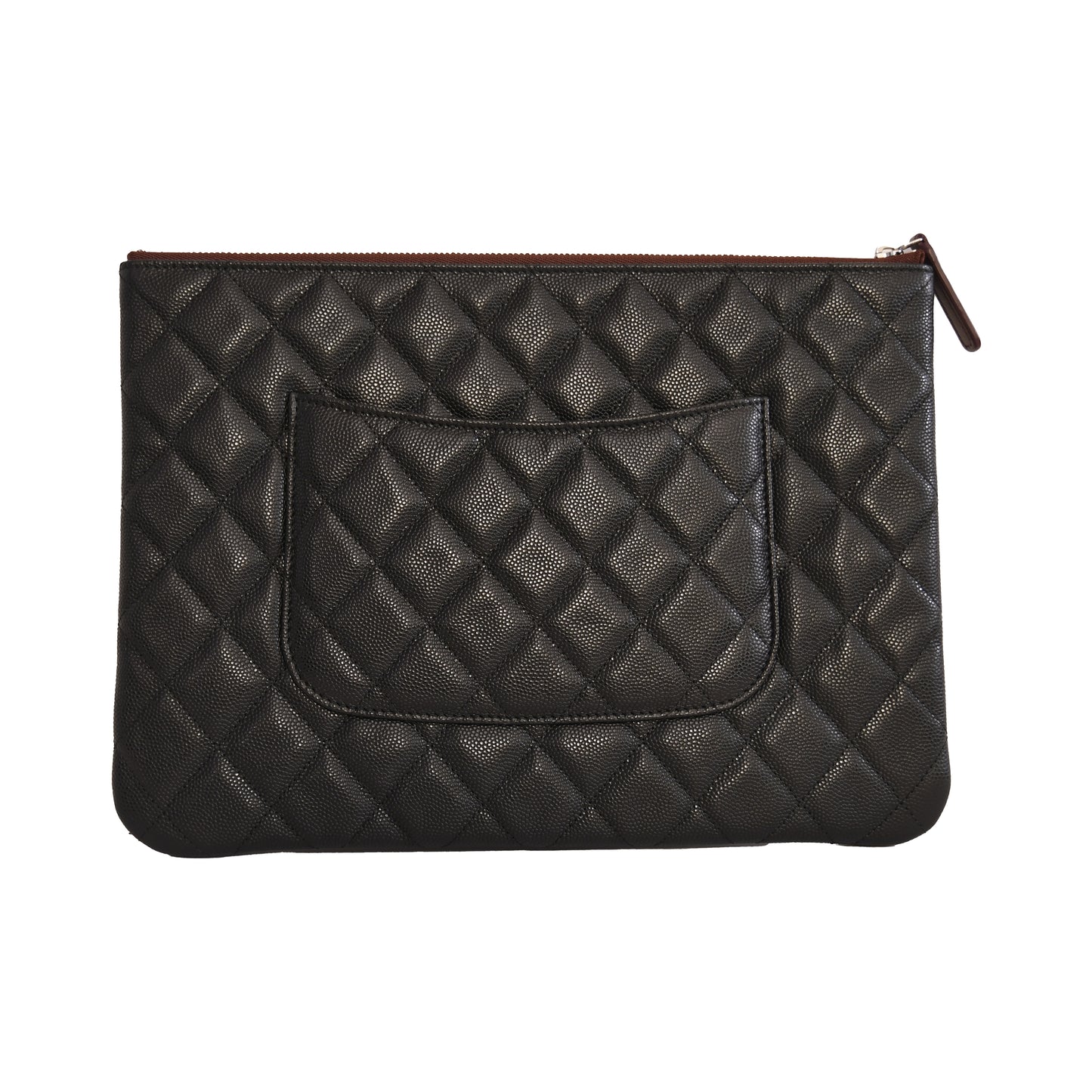 Chanel Quilted Caviar Leather Medium O Case Zipped Pouch Black-NOBLEMARS