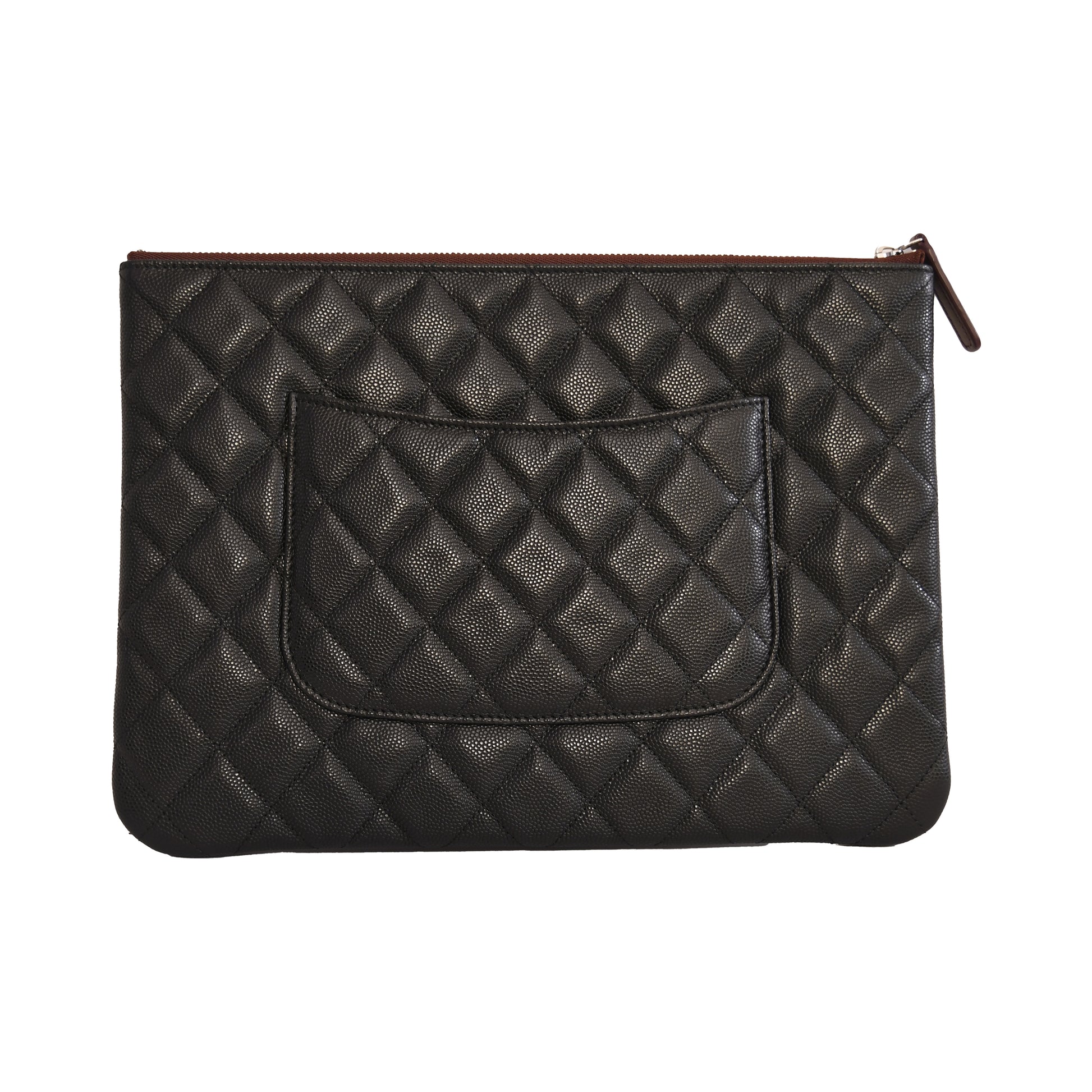Chanel Quilted Caviar Leather Medium O Case Zipped Pouch Black-NOBLEMARS