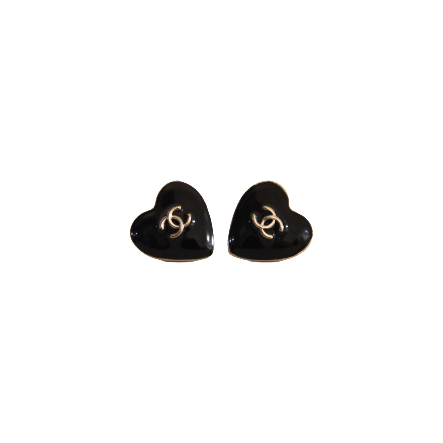 Chanel Classic CC Heart Stud Earrings Black-NOBLEMARS