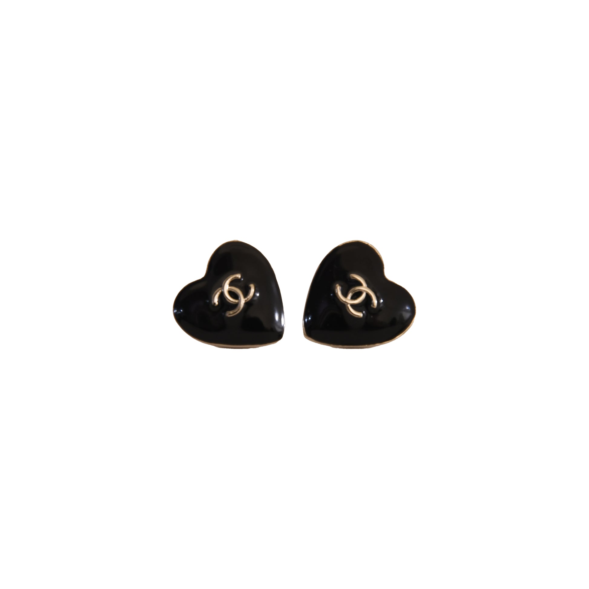 Chanel Classic CC Heart Stud Earrings Black-NOBLEMARS