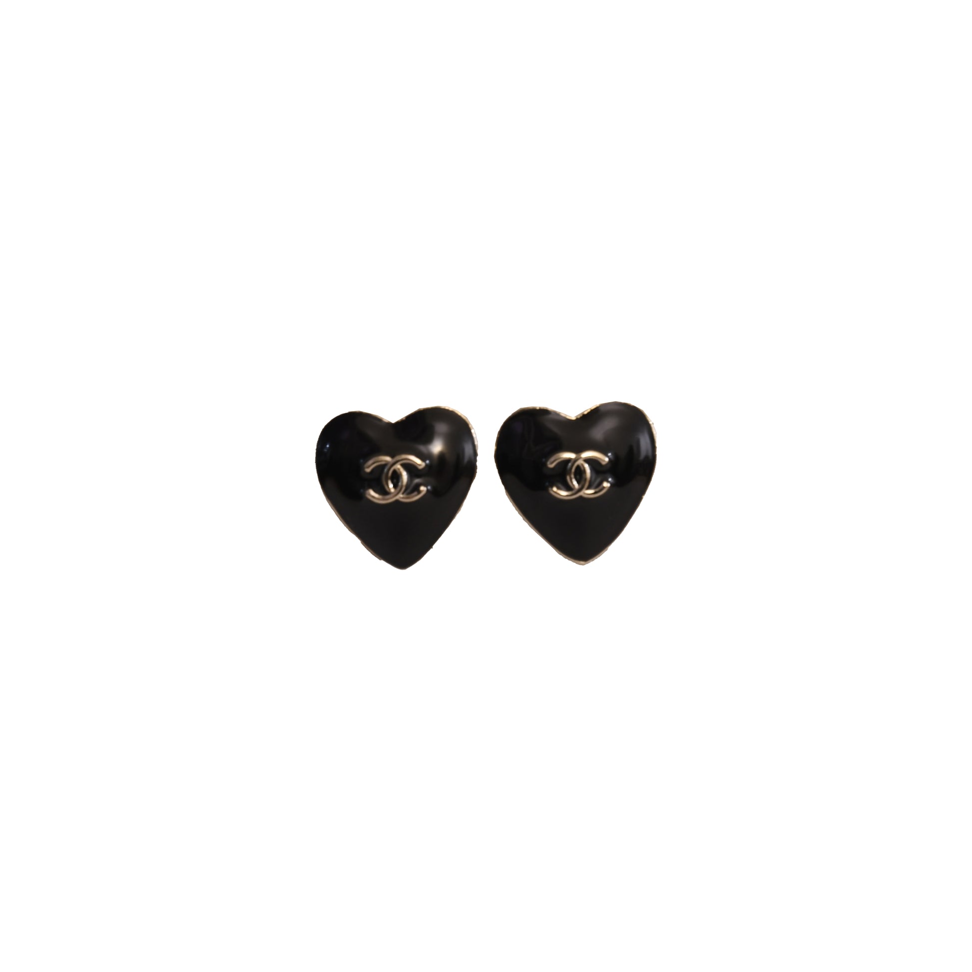 Chanel Classic CC Heart Stud Earrings Black-NOBLEMARS
