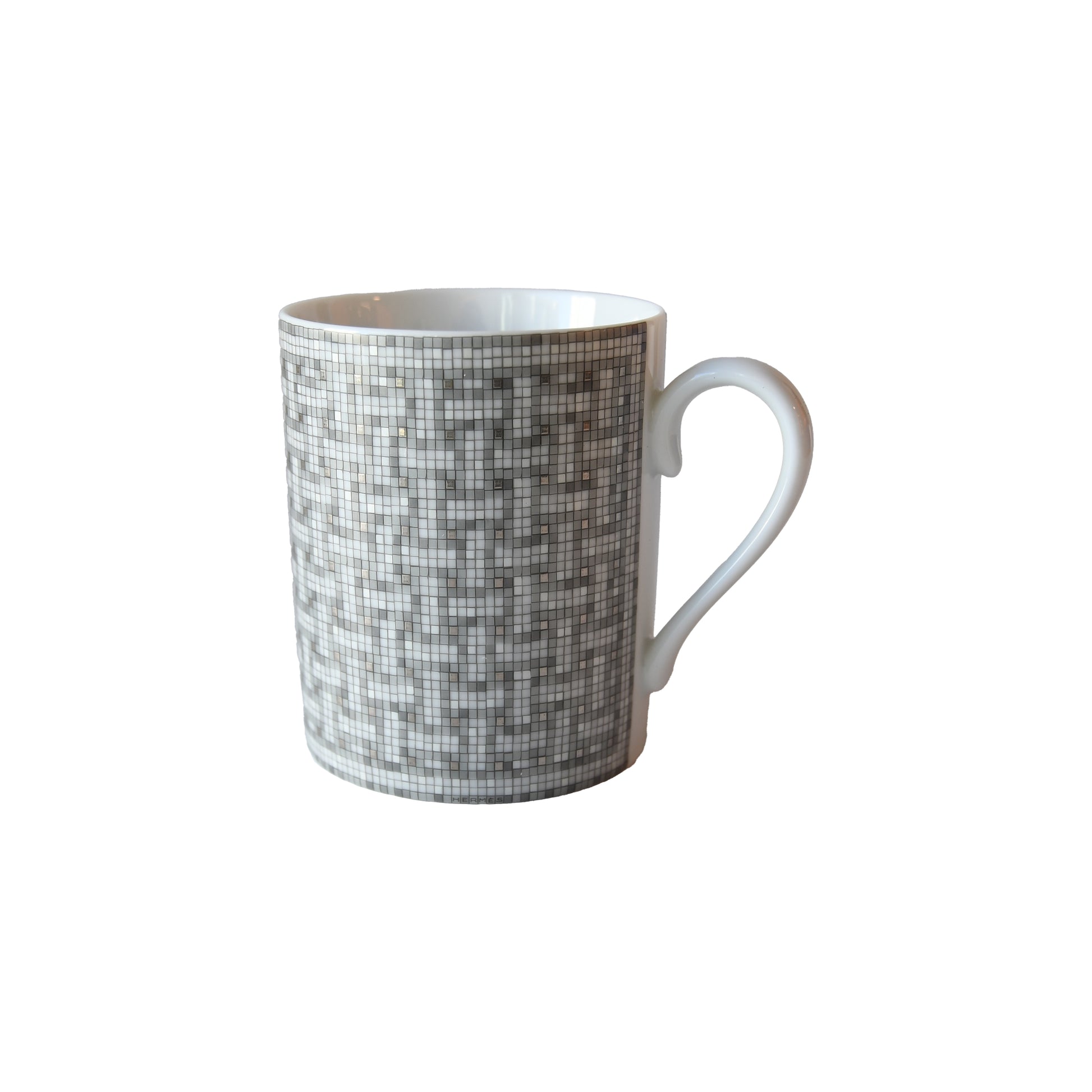 Hermes Mosaique Au 24 Platinum Porcelain Mug Grey-NOBLEMARS